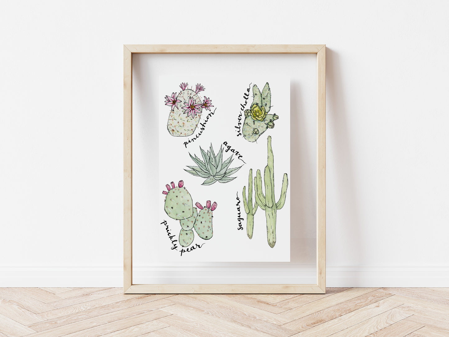 8" x 10" art print of watercolor cactuses.