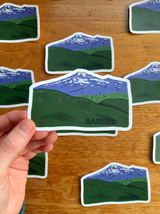 Mount Rainier National Park Illustrated Sticker | 3.75” x 2.5”
