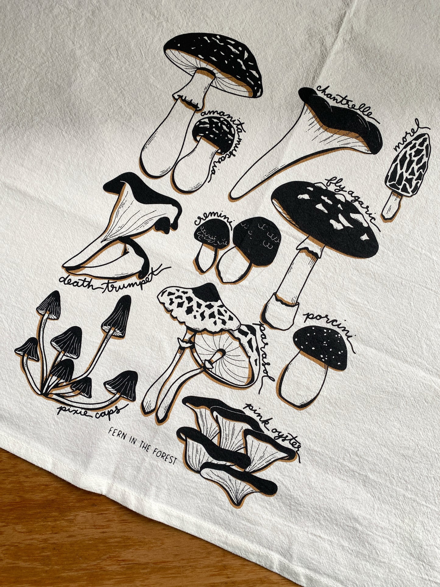 Mushroom Cotton Screen Printed Tea Towel