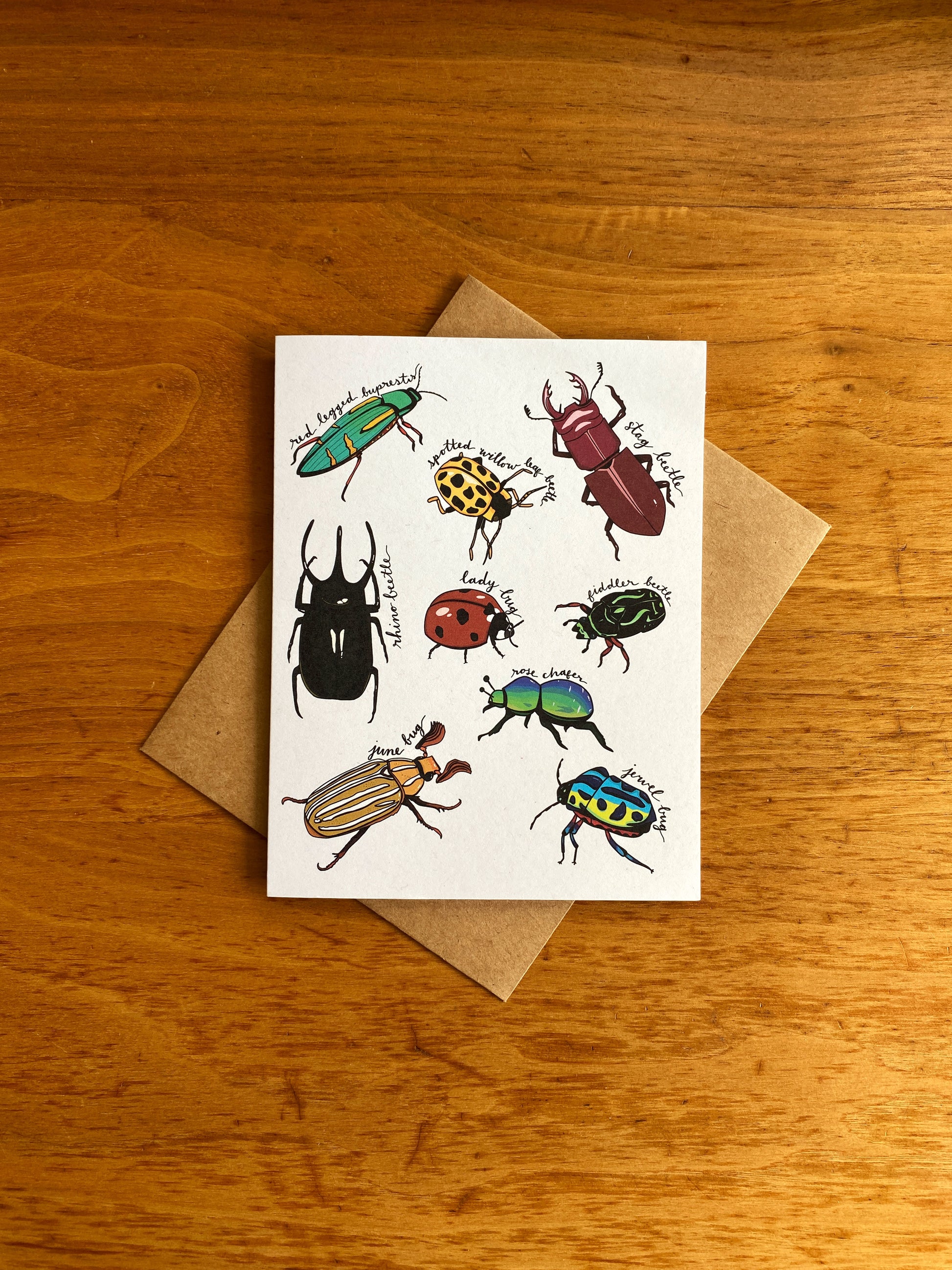 Beetle illustrated greeting card.