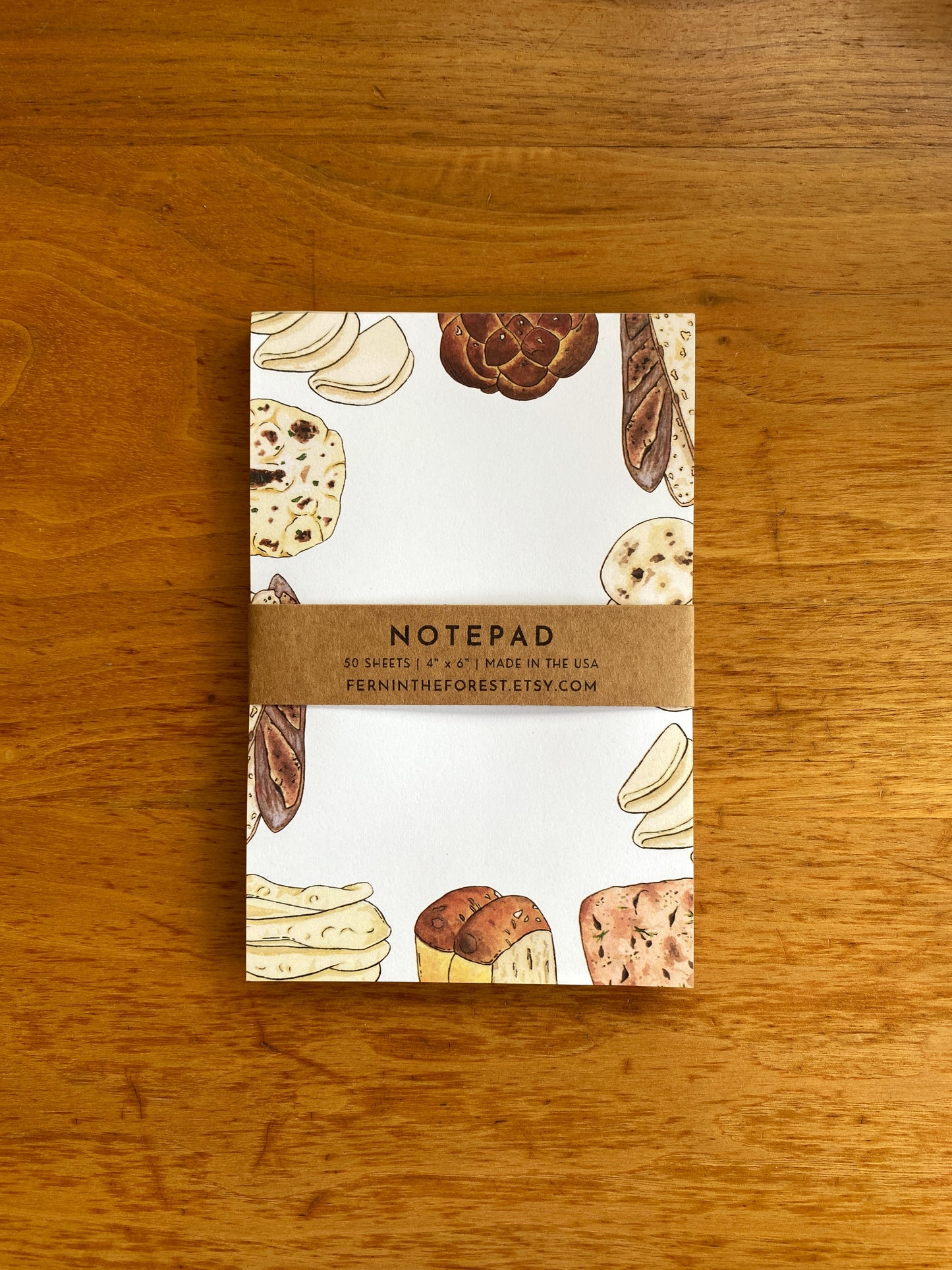 4" x 6" blank notepad with watercolor bread paintings