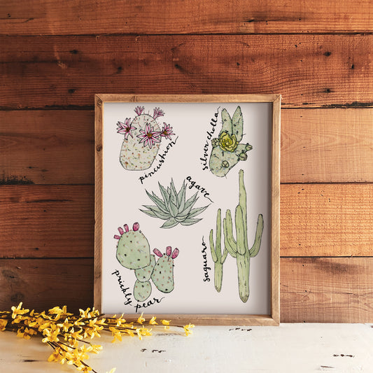 8" x 10" art print of watercolor cactuses.