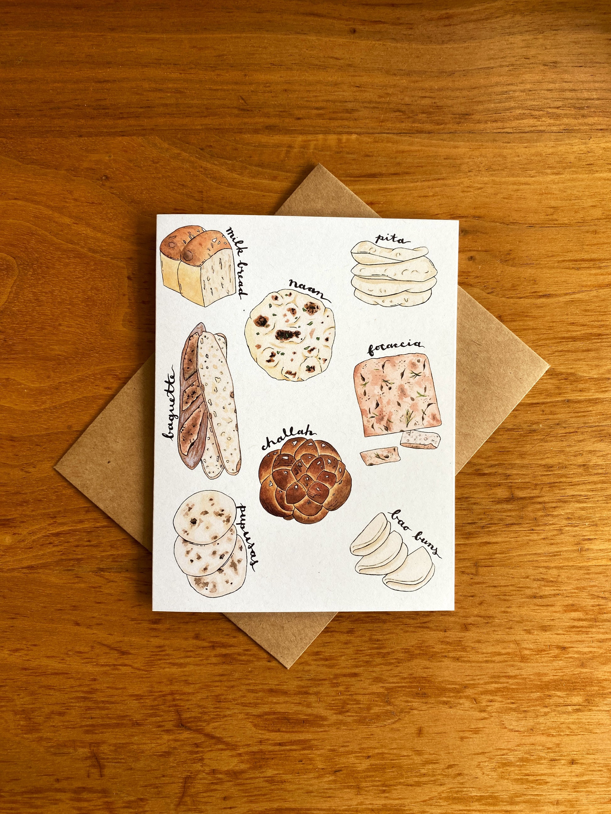 Greeting card with different types of bread.