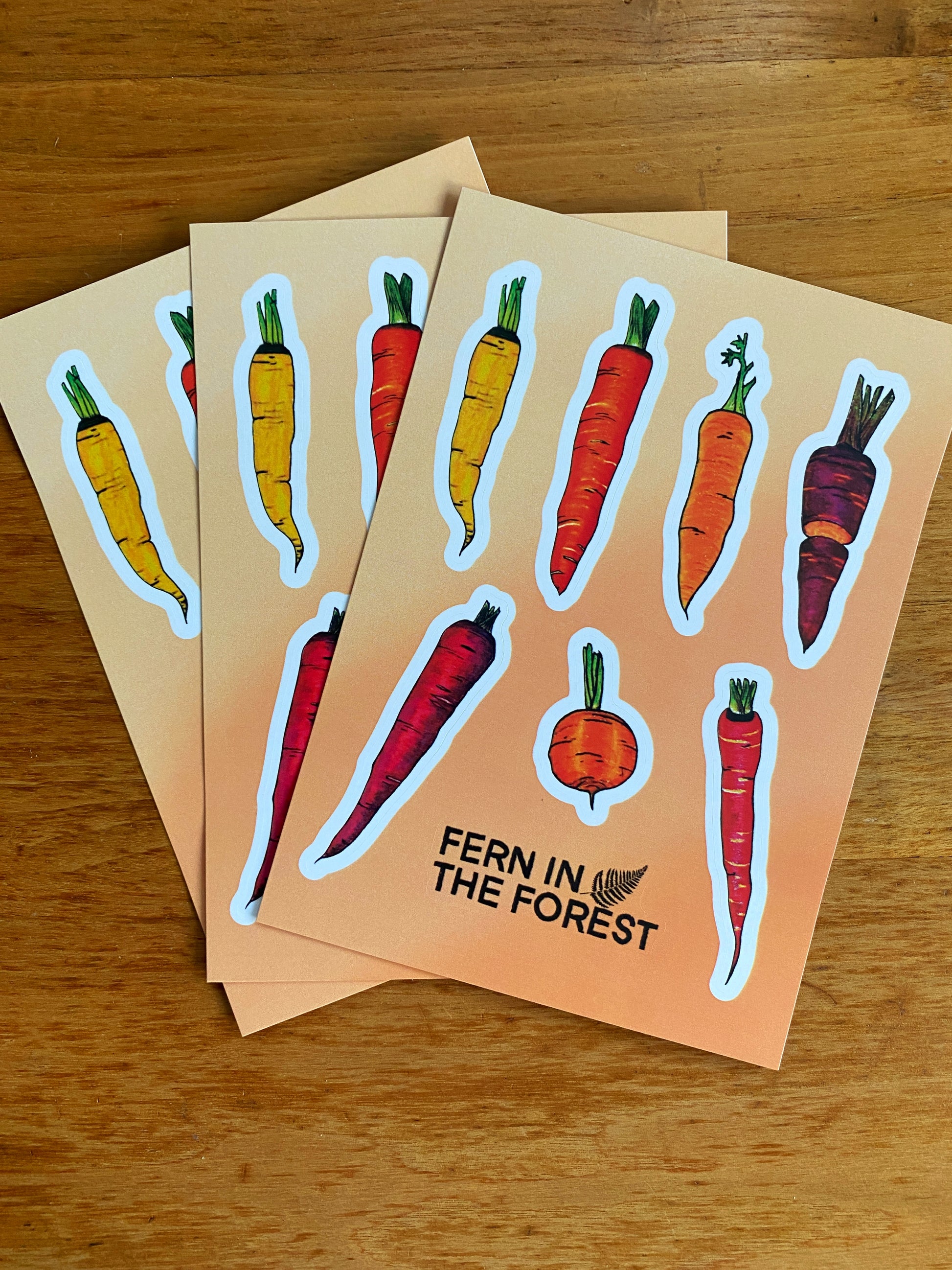 4" x 6" mixed media carrot sticker sheet.