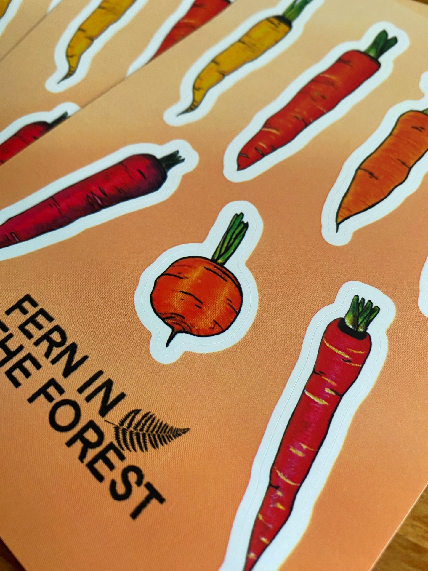 4" x 6" mixed media carrot sticker sheet.