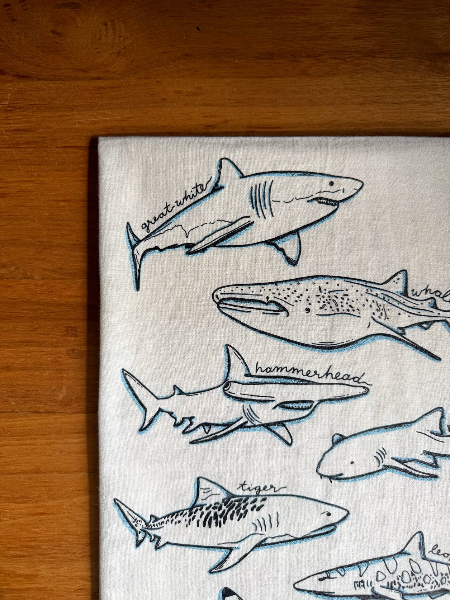 Shark Cotton Screen Printed Tea Towel