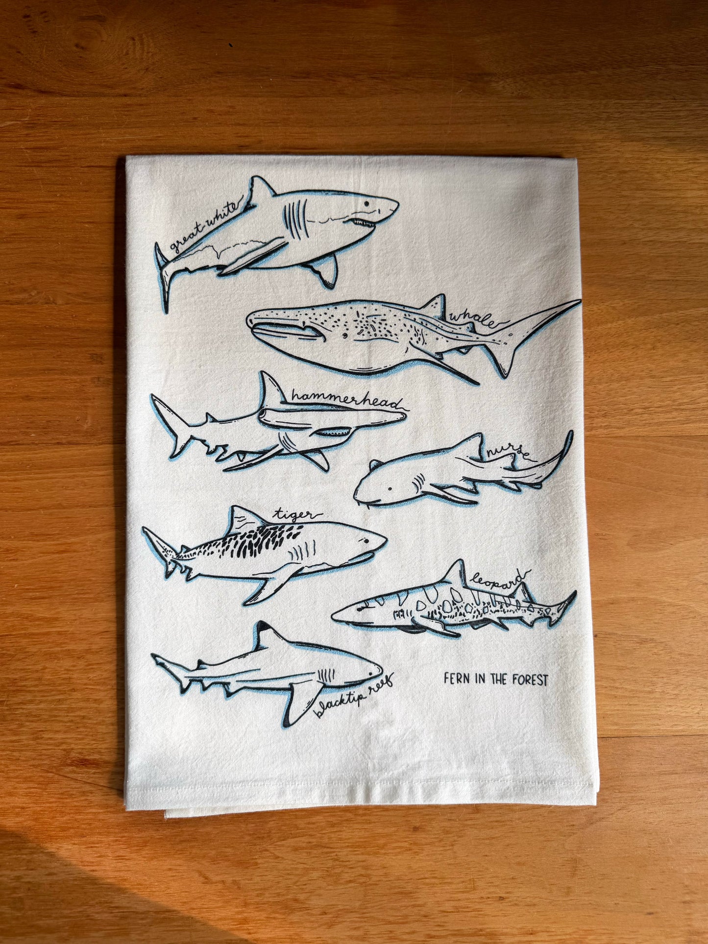 Shark Cotton Screen Printed Tea Towel