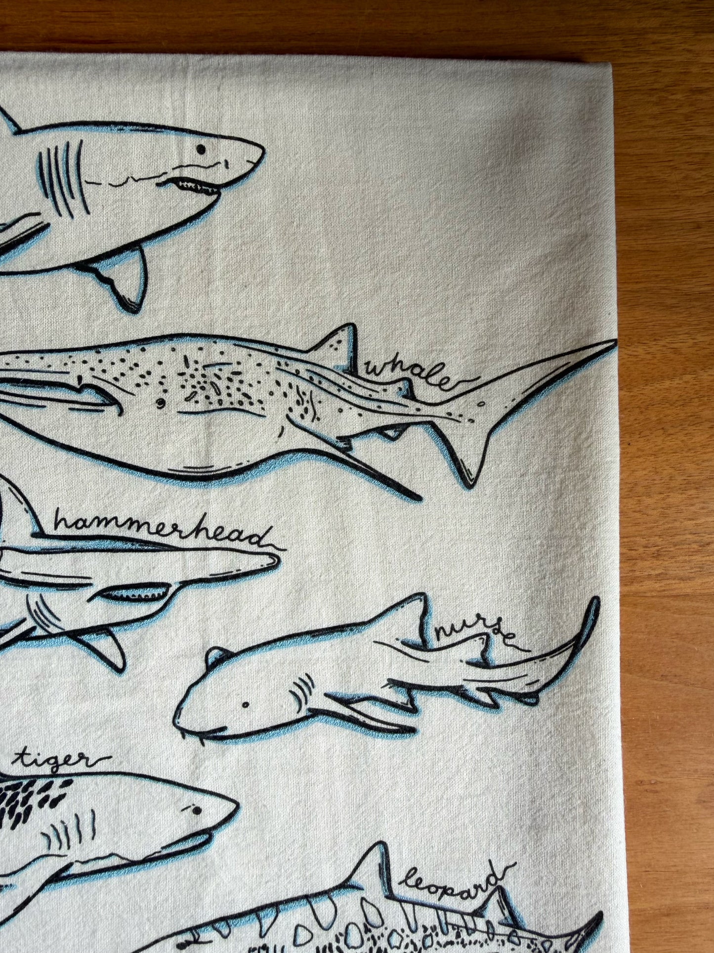 Shark Cotton Screen Printed Tea Towel