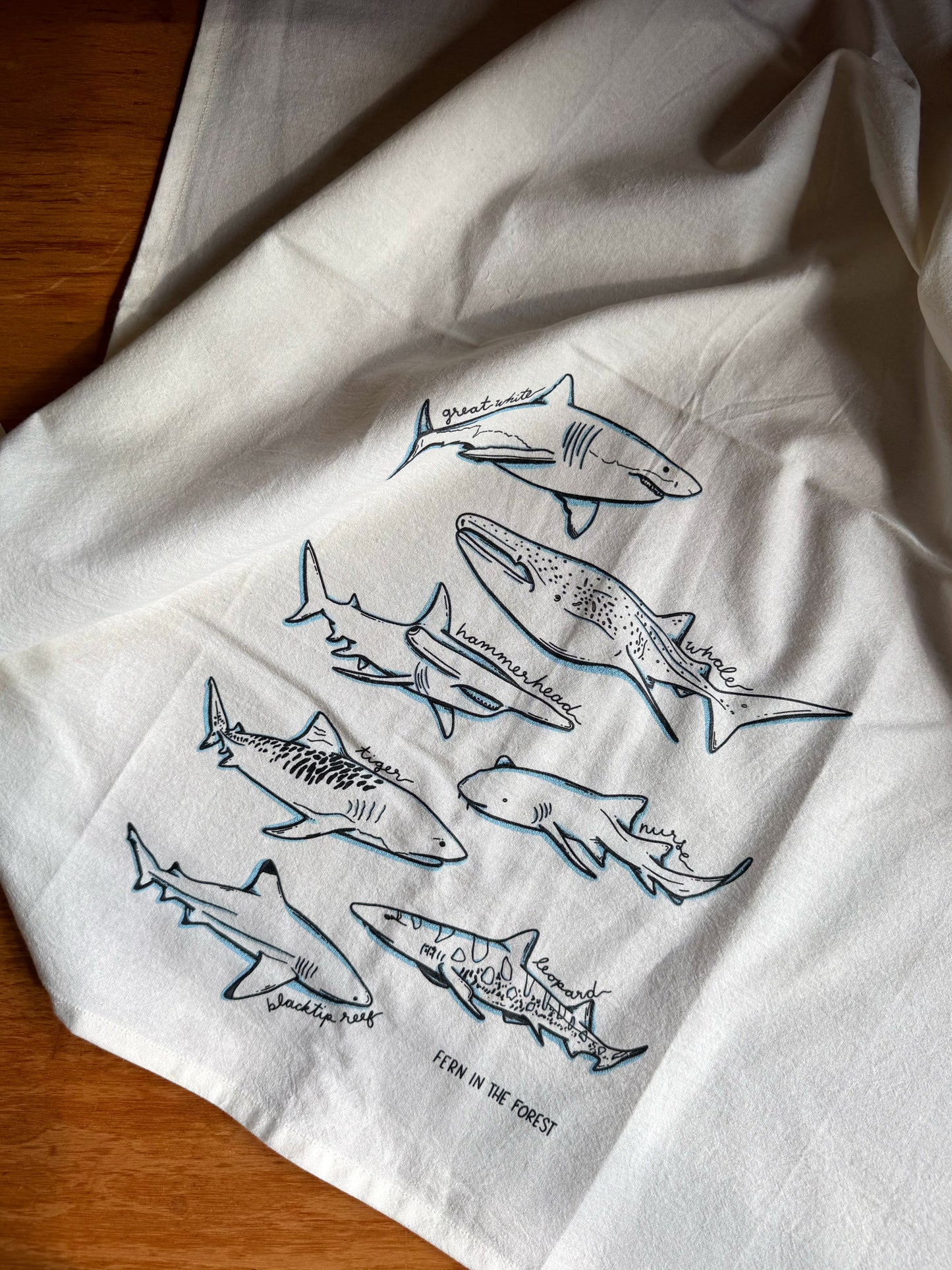 Shark Cotton Screen Printed Tea Towel