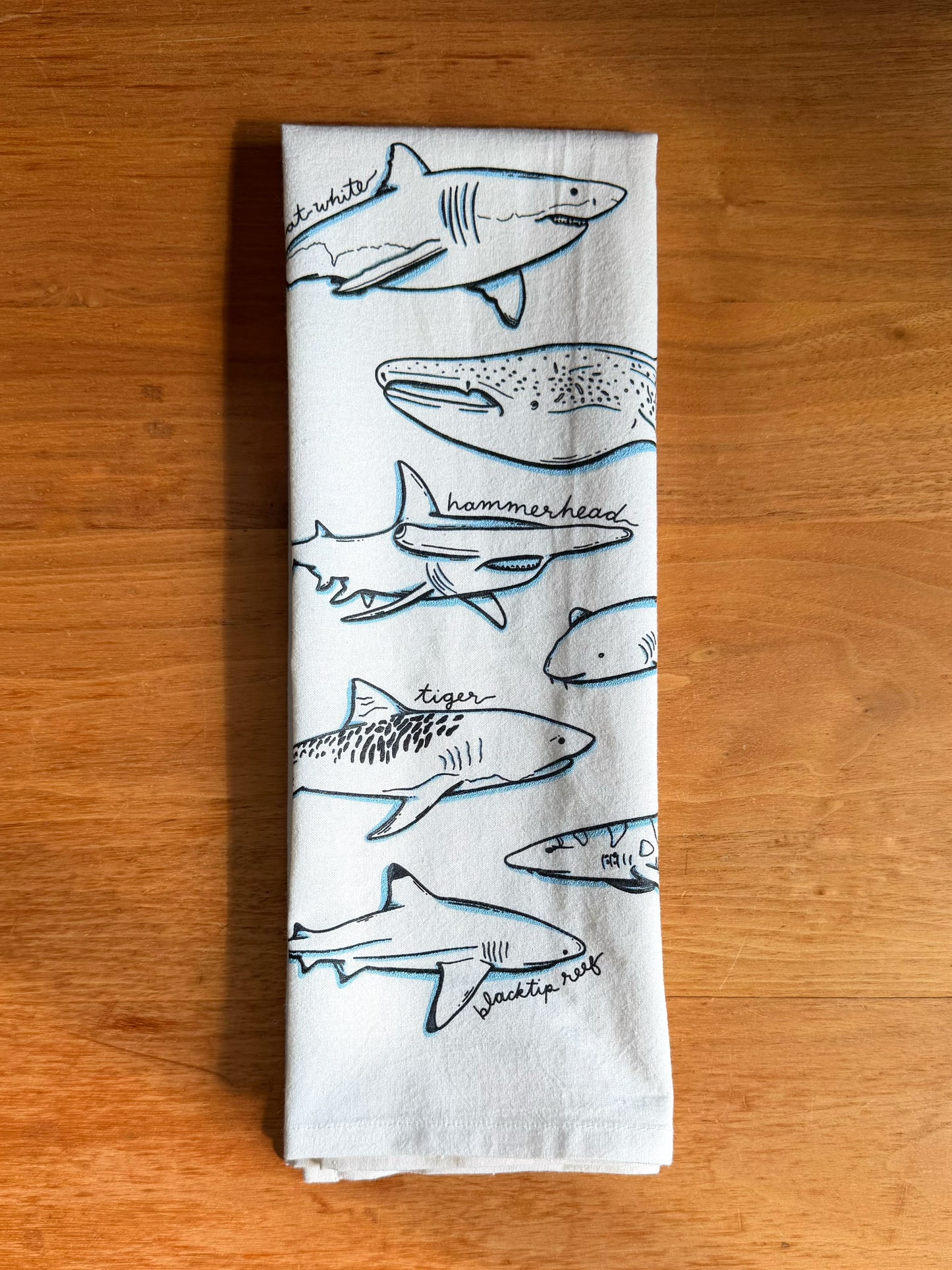 Shark Cotton Screen Printed Tea Towel