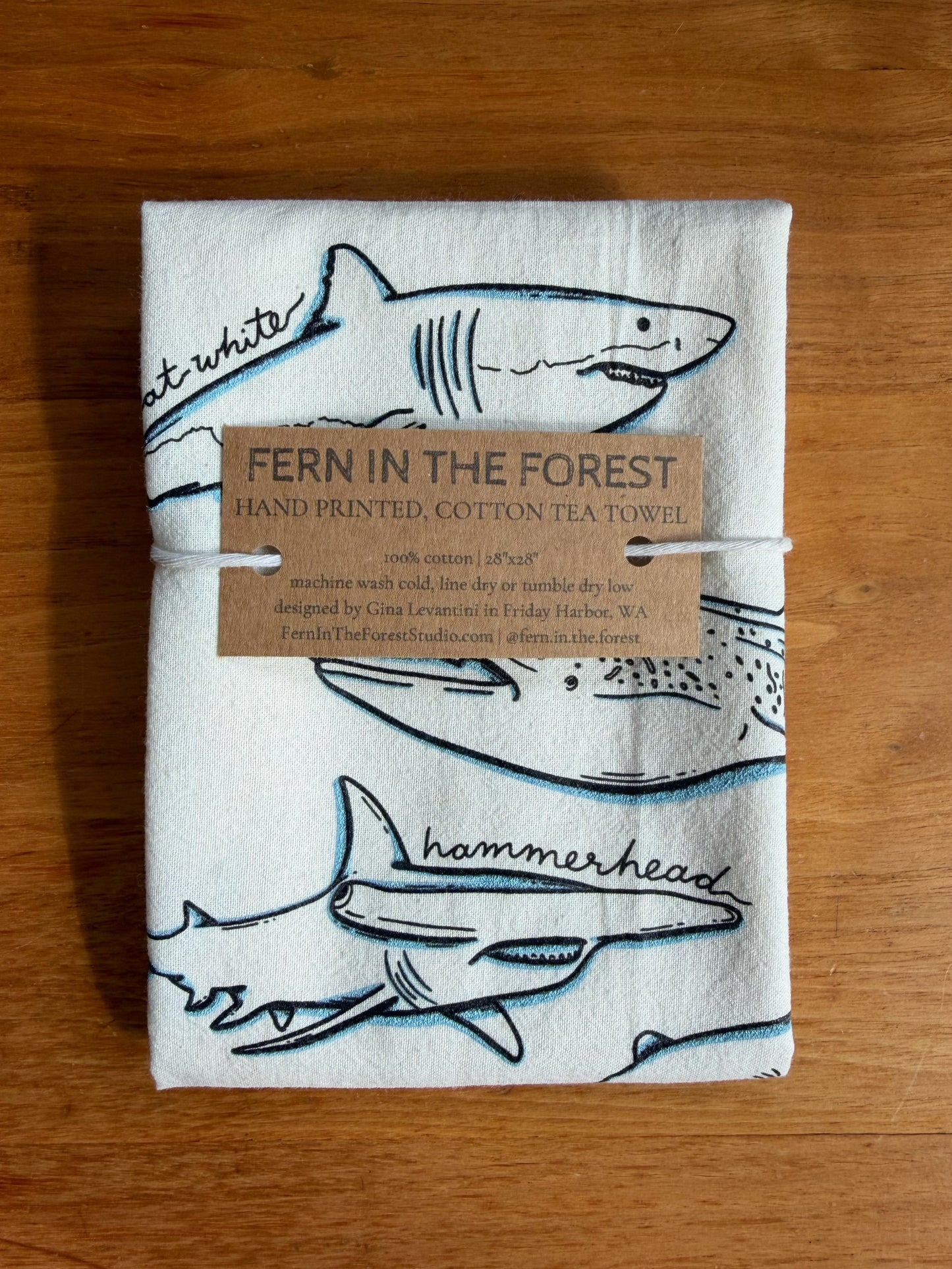 Shark Cotton Screen Printed Tea Towel