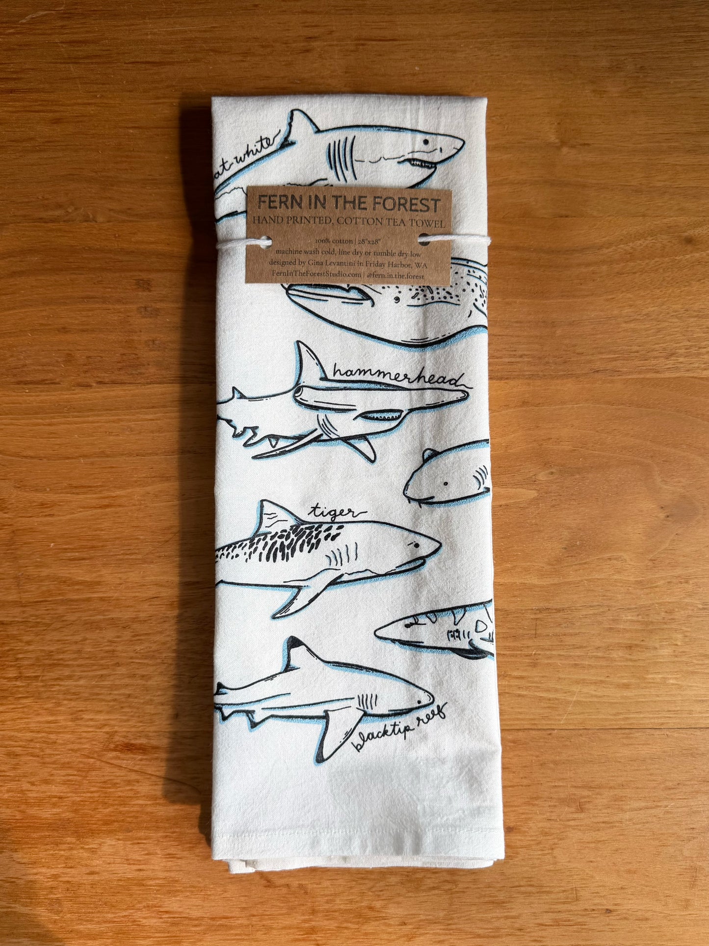 Shark Cotton Screen Printed Tea Towel