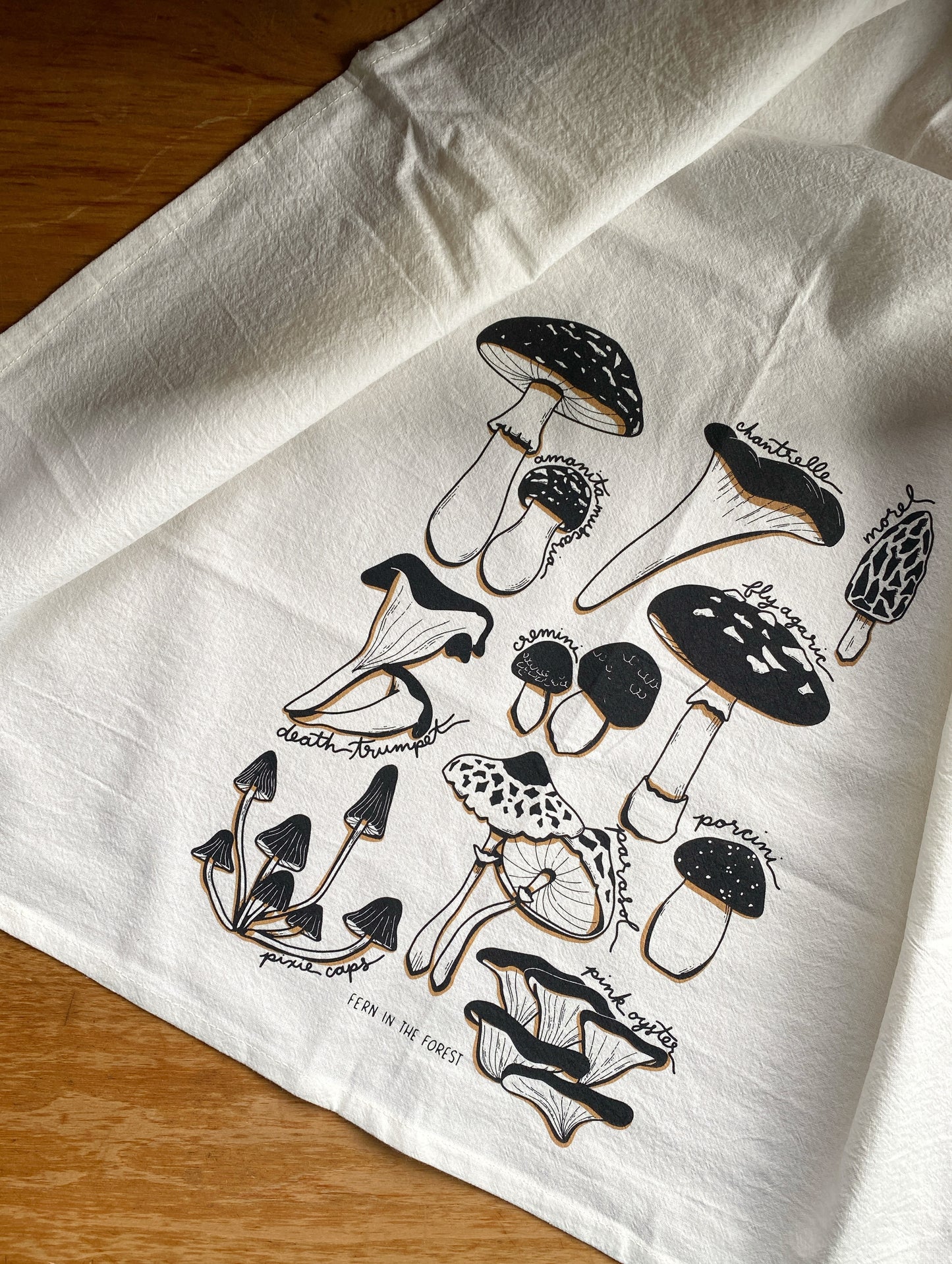 Mushroom Cotton Screen Printed Tea Towel