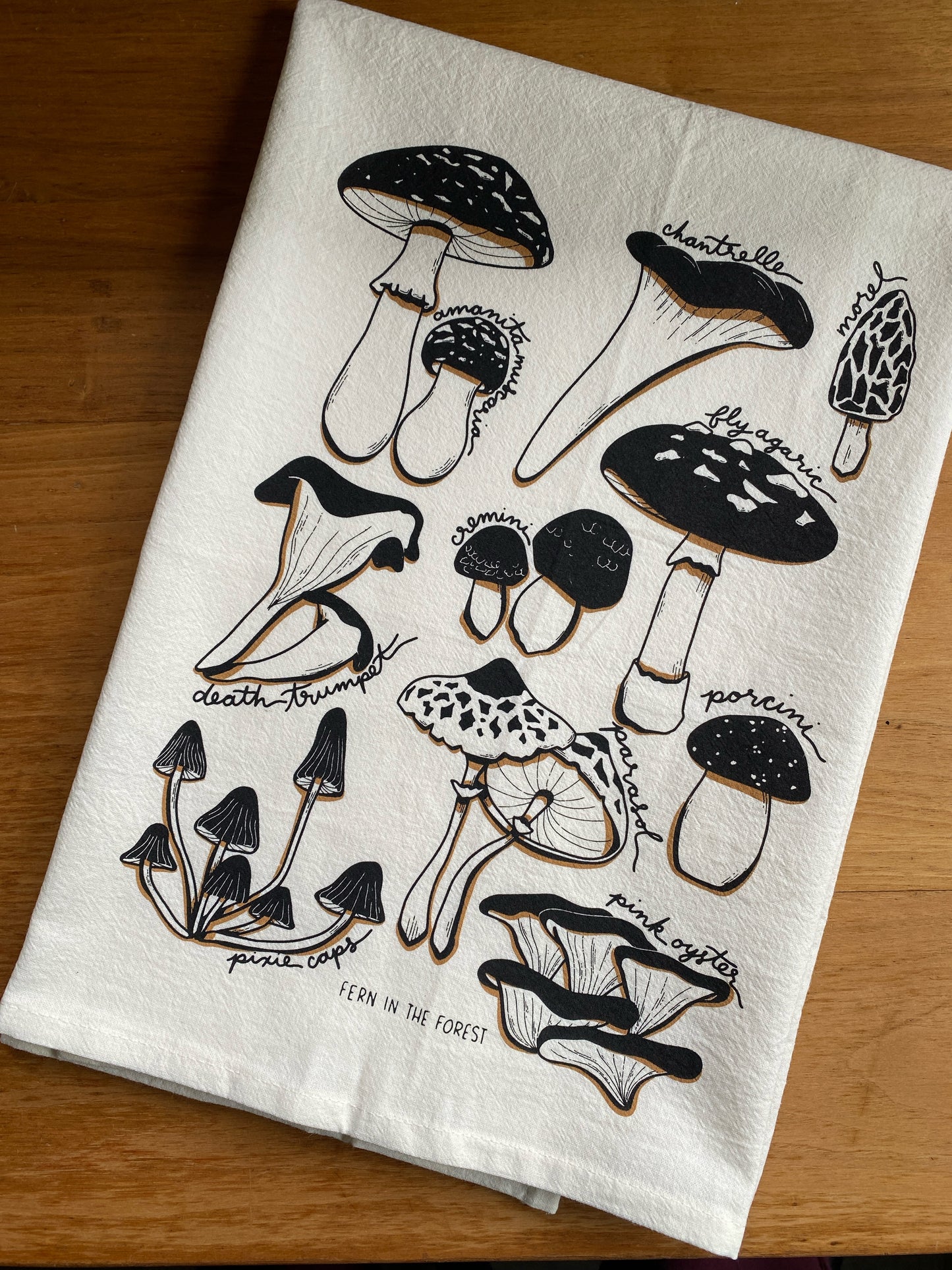 Mushroom Cotton Screen Printed Tea Towel