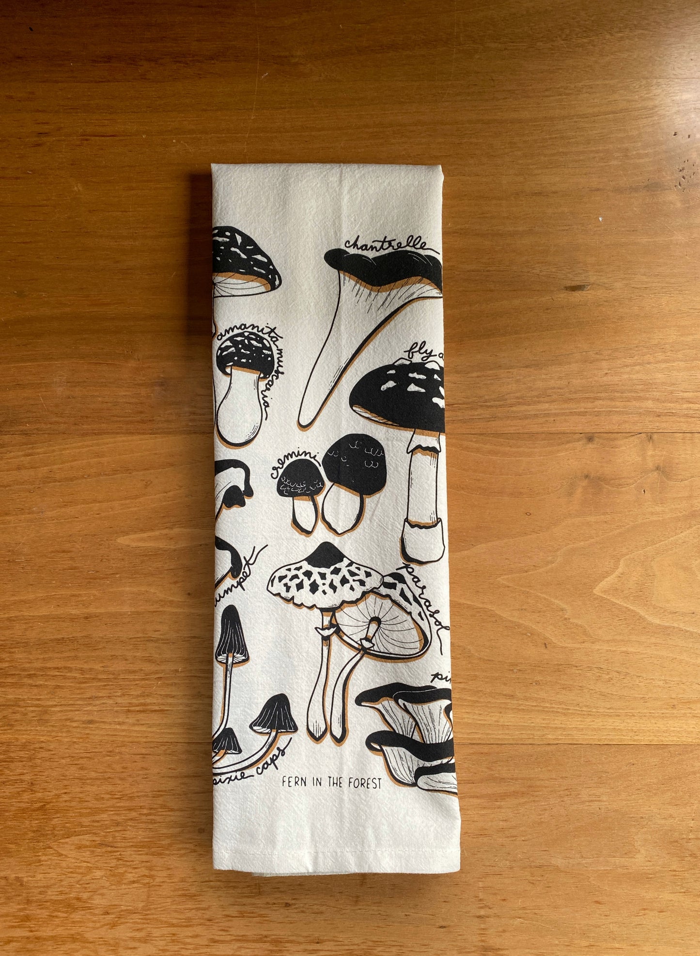 Mushroom Cotton Screen Printed Tea Towel