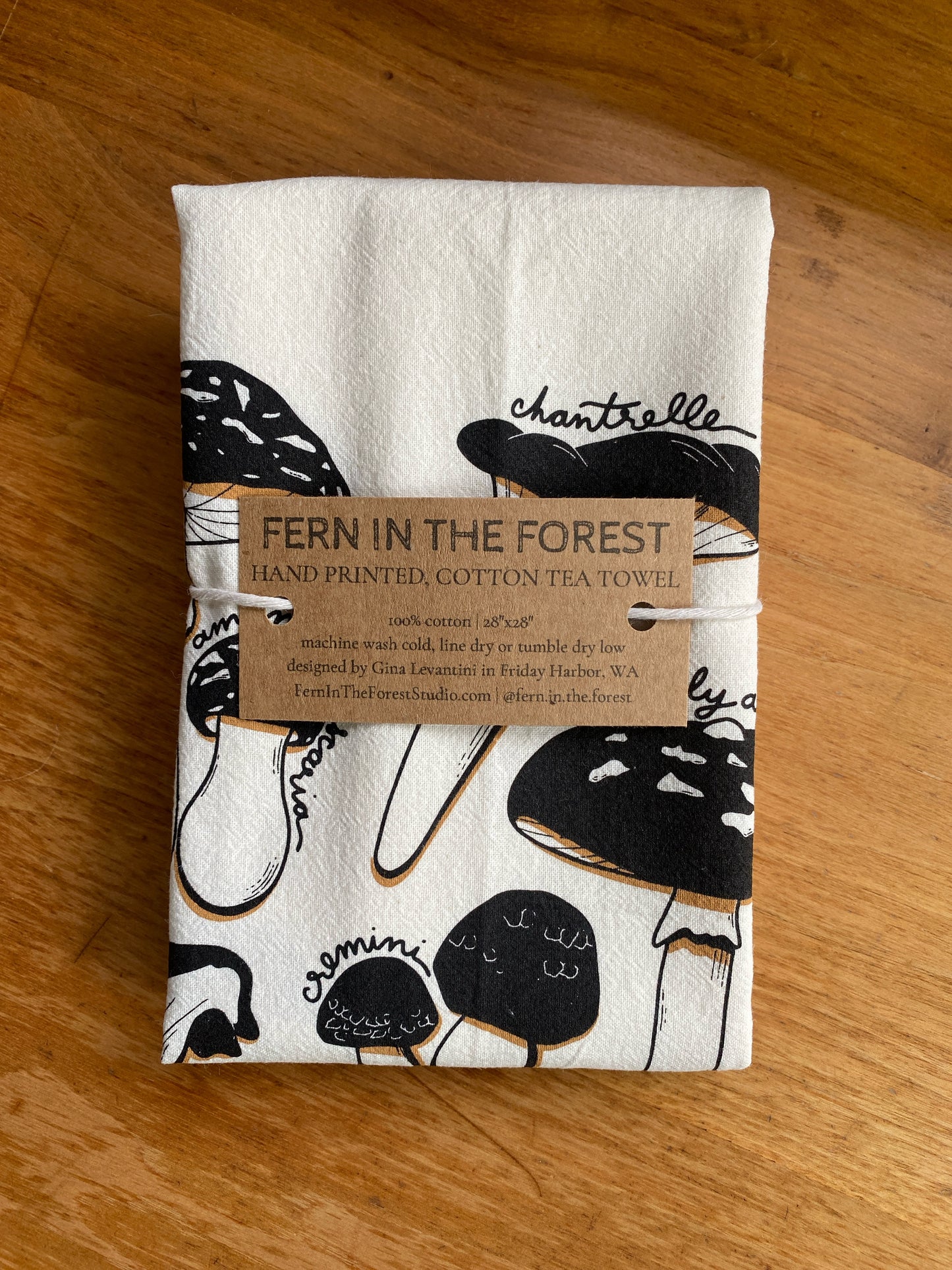 Mushroom Cotton Screen Printed Tea Towel