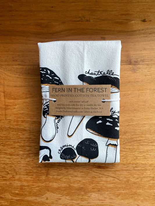 Mushroom Cotton Screen Printed Tea Towel