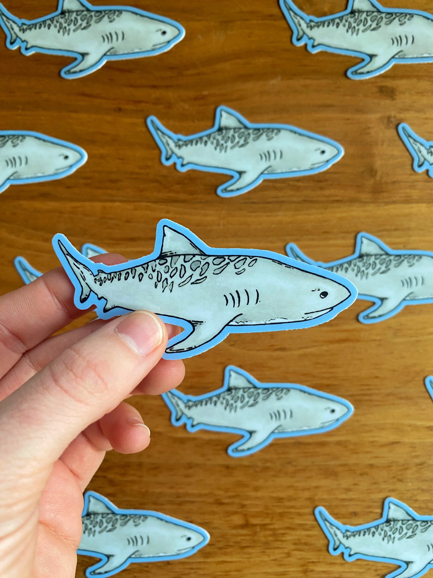 watercolor tiger shark waterproof sticker