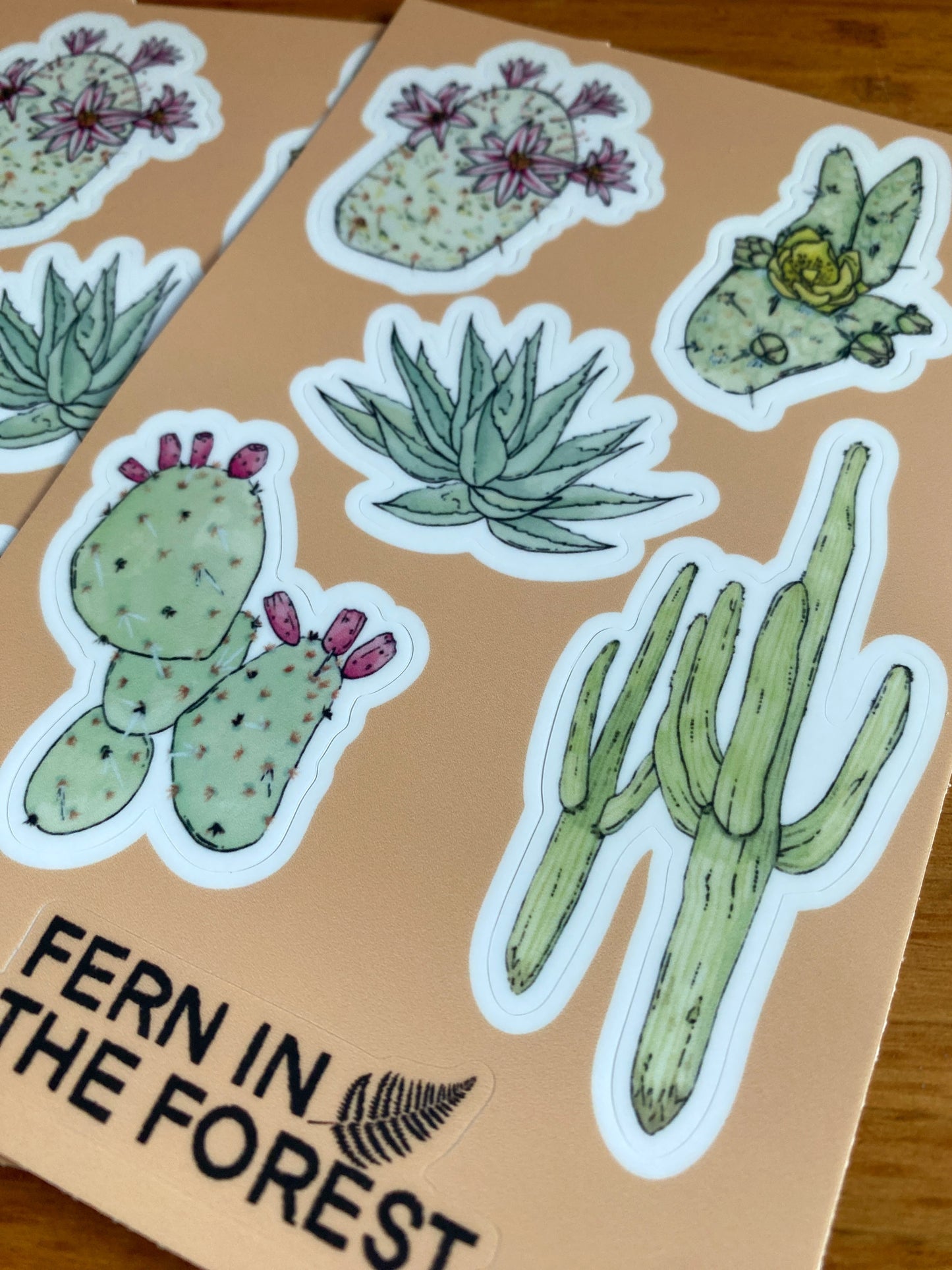 4" x 6" watercolor cactus sticker sheet.