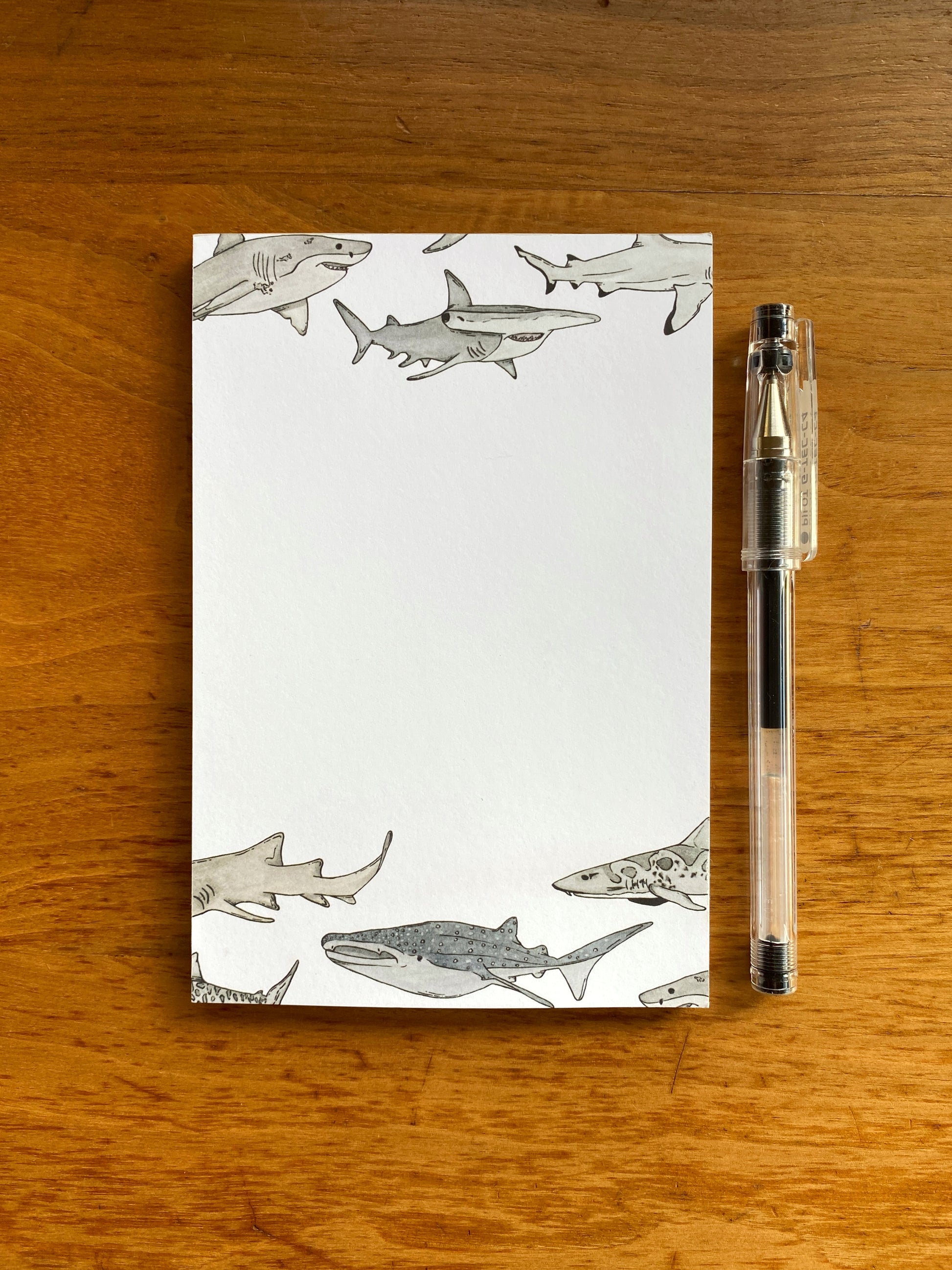 4" x 6" blank notepad with watercolor sharks