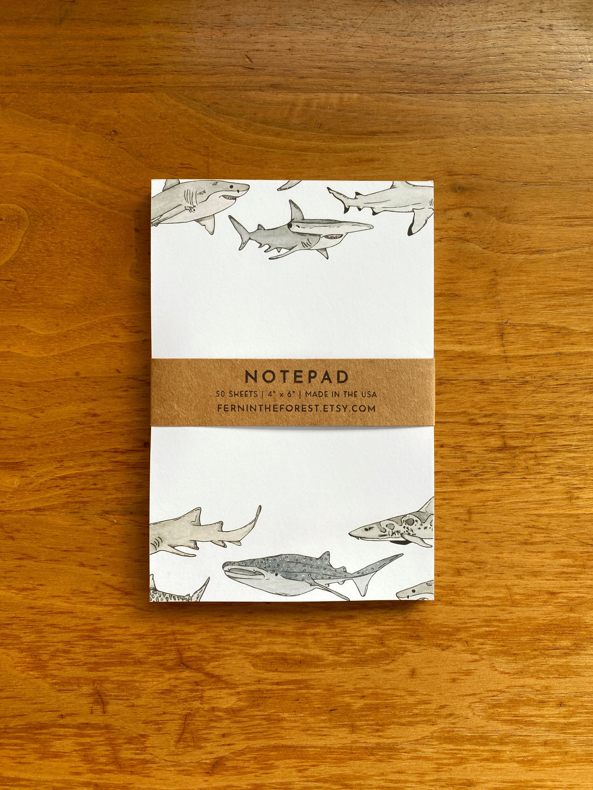 4" x 6" blank notepad with watercolor sharks