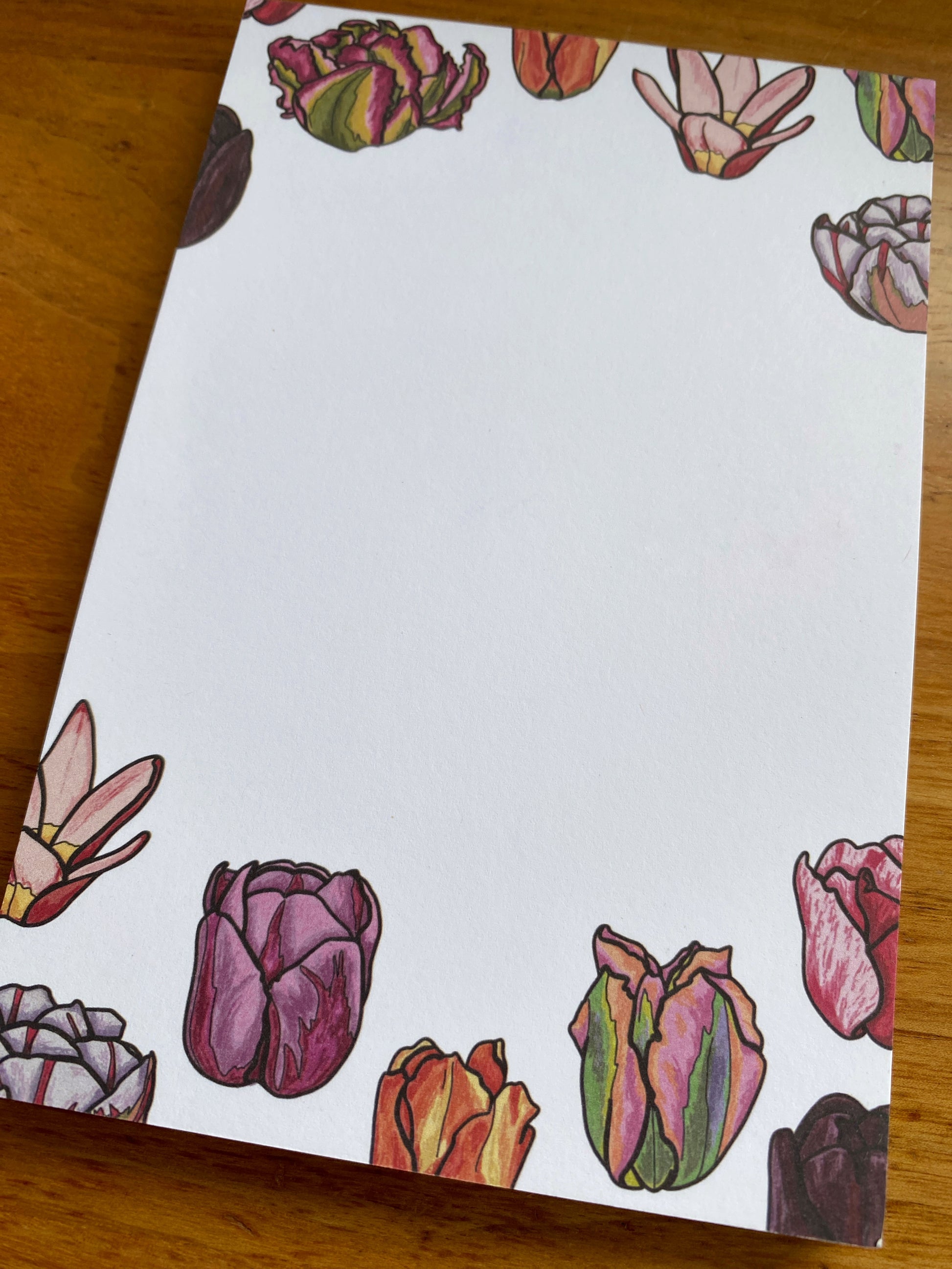 4" x 6" blank notepad with tulip flower drawings