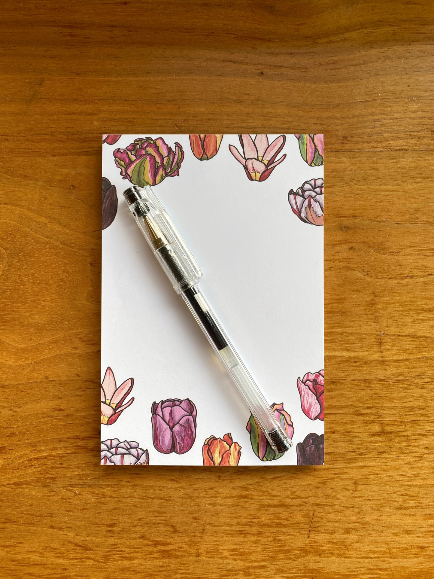 4" x 6" blank notepad with tulip flower drawings