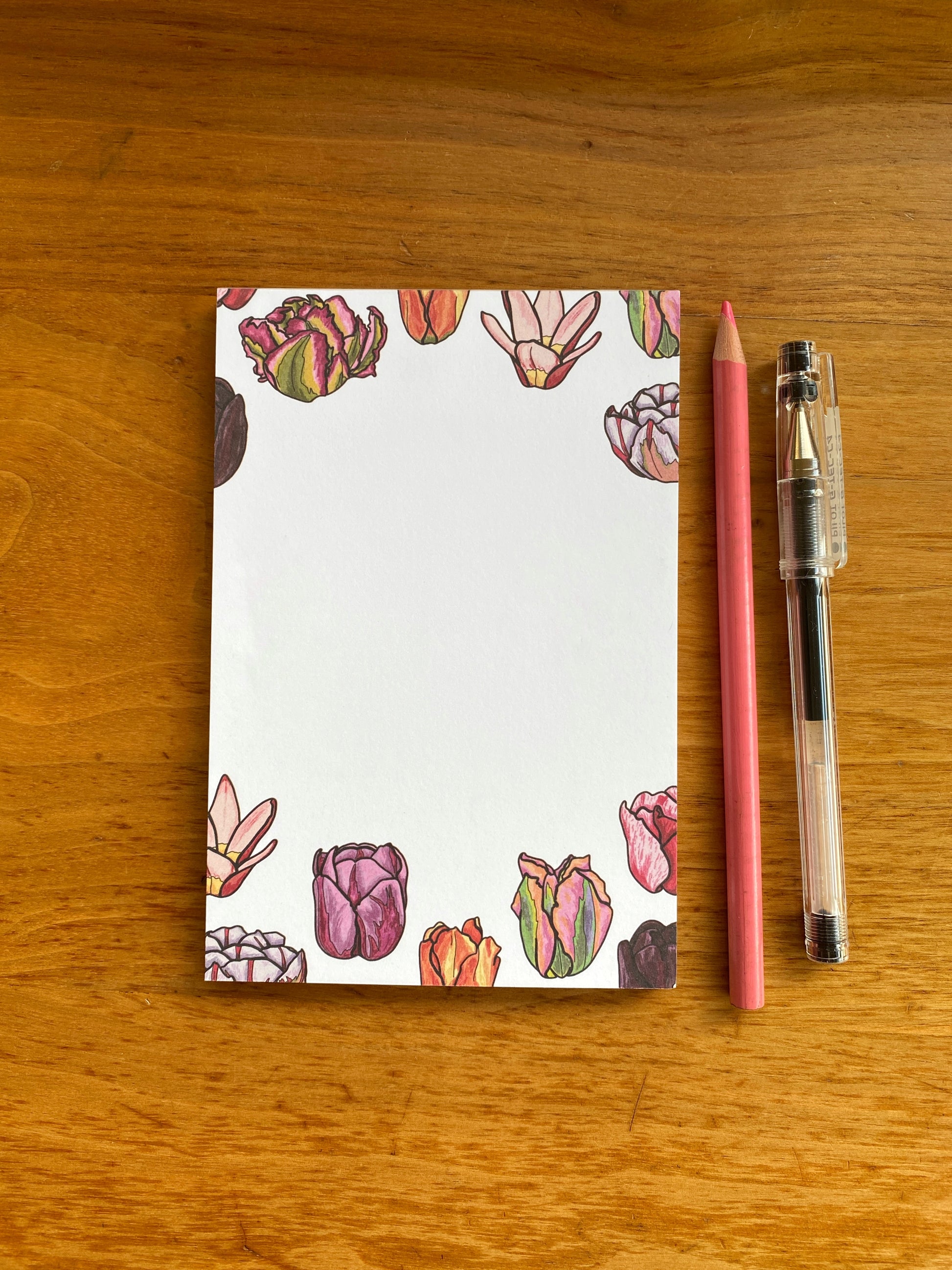 4" x 6" blank notepad with tulip flower drawings