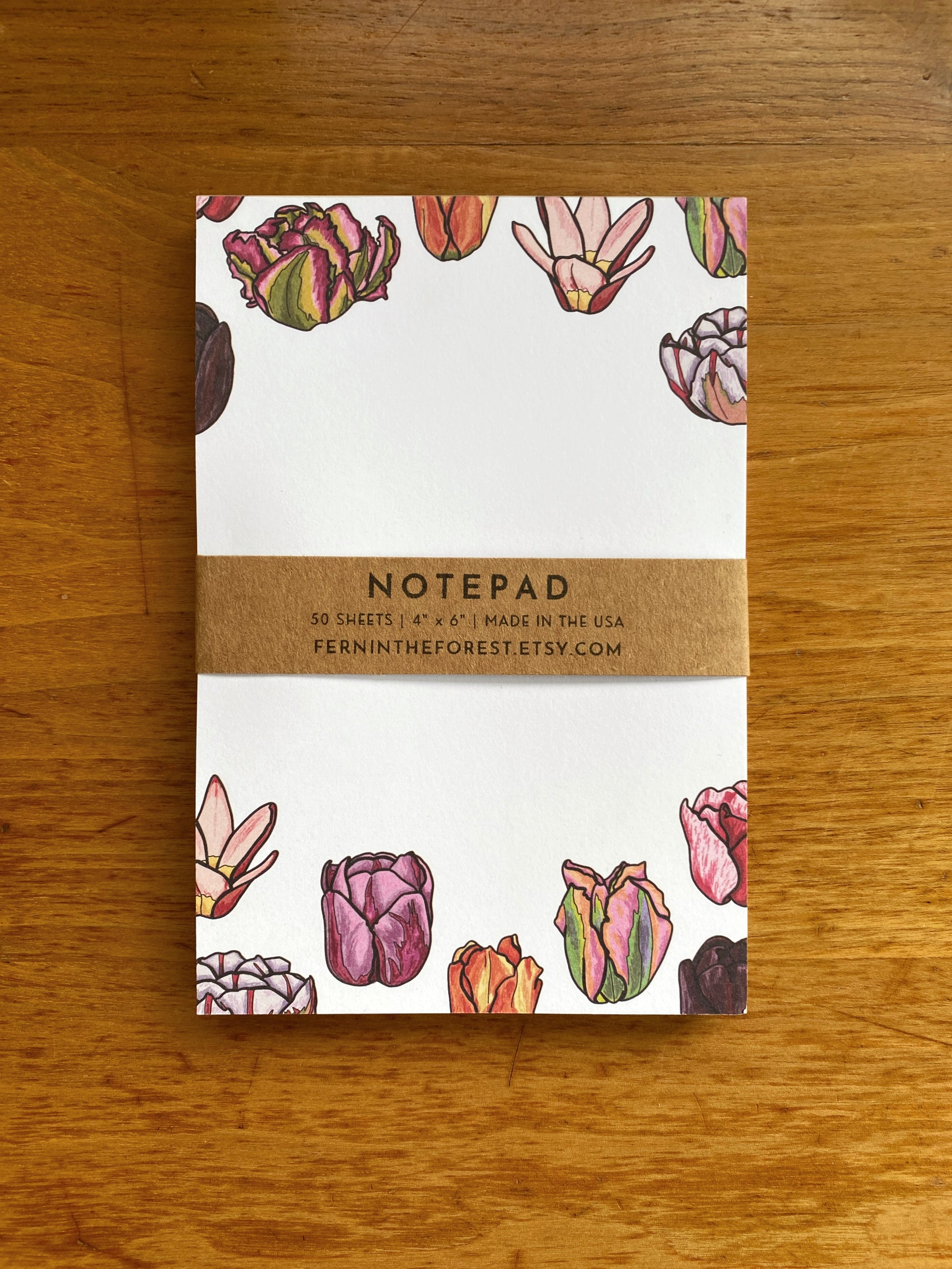 4" x 6" blank notepad with tulip flower drawings