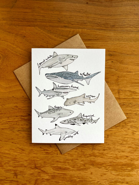 watercolor shark greeting card