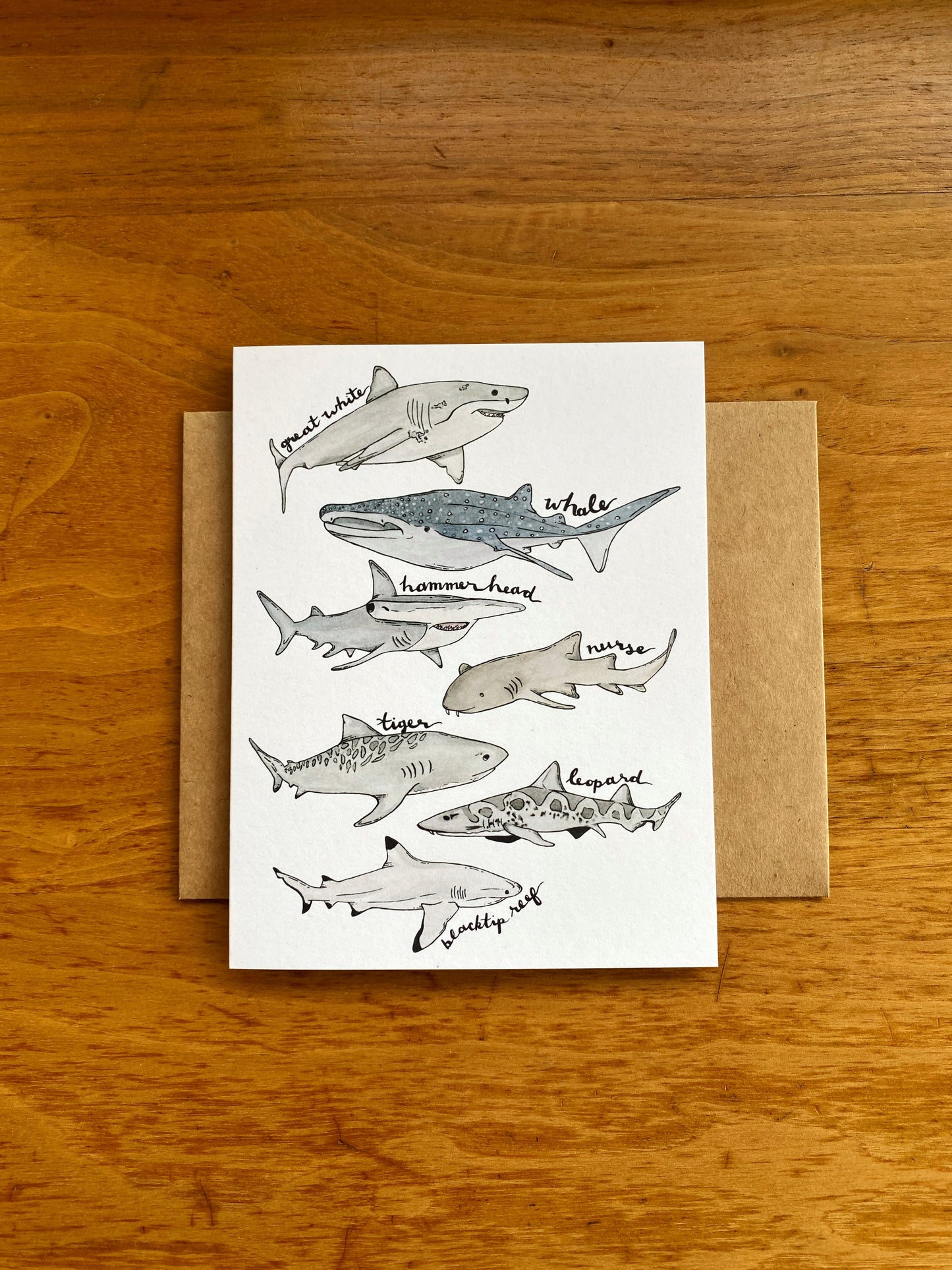 watercolor shark greeting card