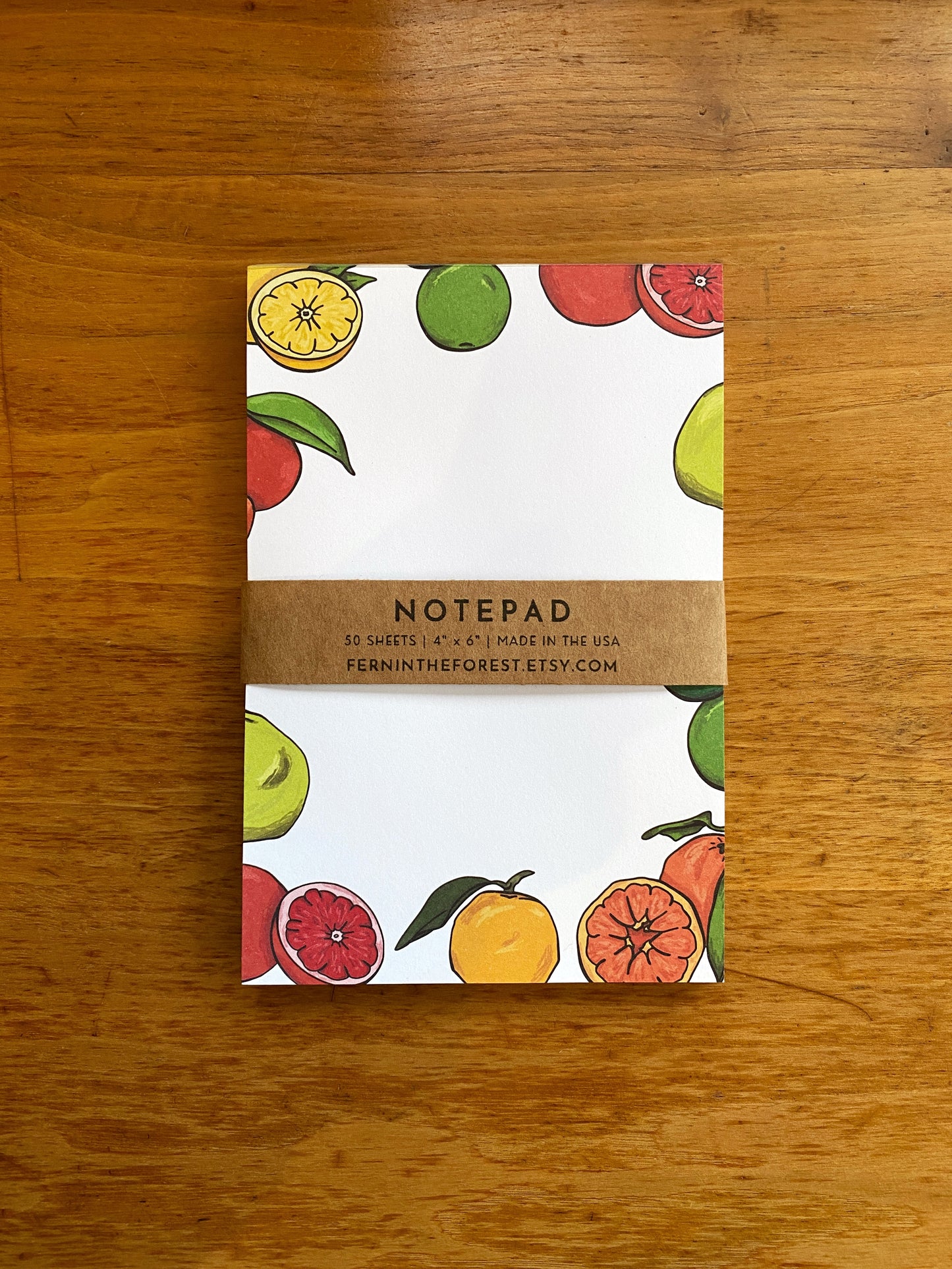 4" x 6" blank notepad with citrus illustrations.