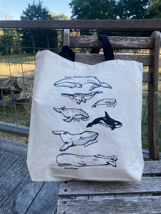 Whale Screen Printed Cotton Tote Bag