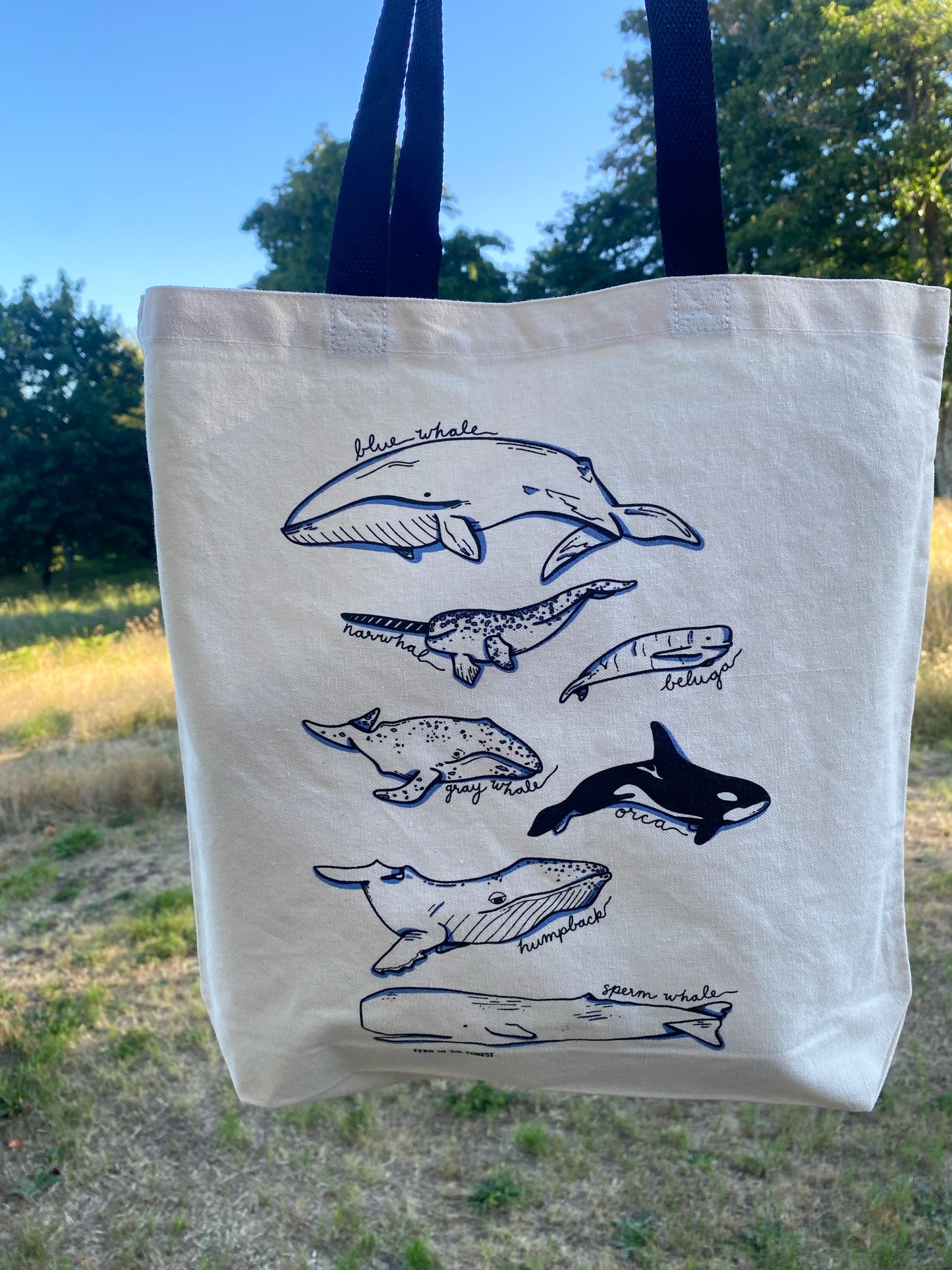 Whale Screen Printed Cotton Tote Bag