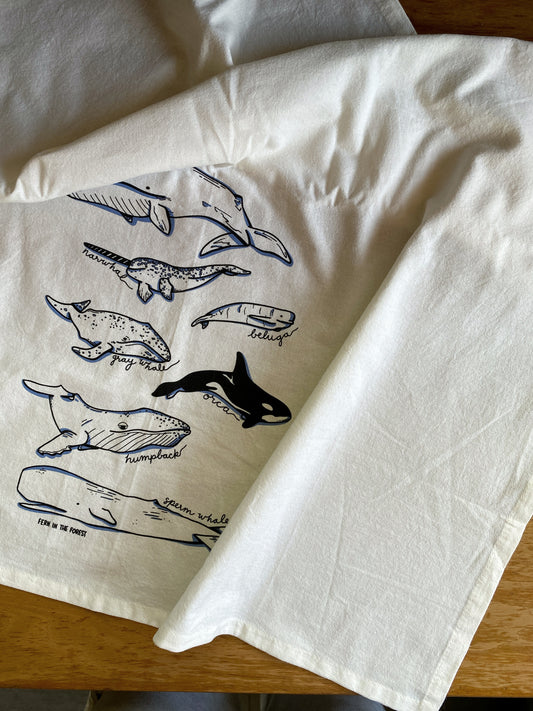 Whale Cotton Screen Printed Tea Towel