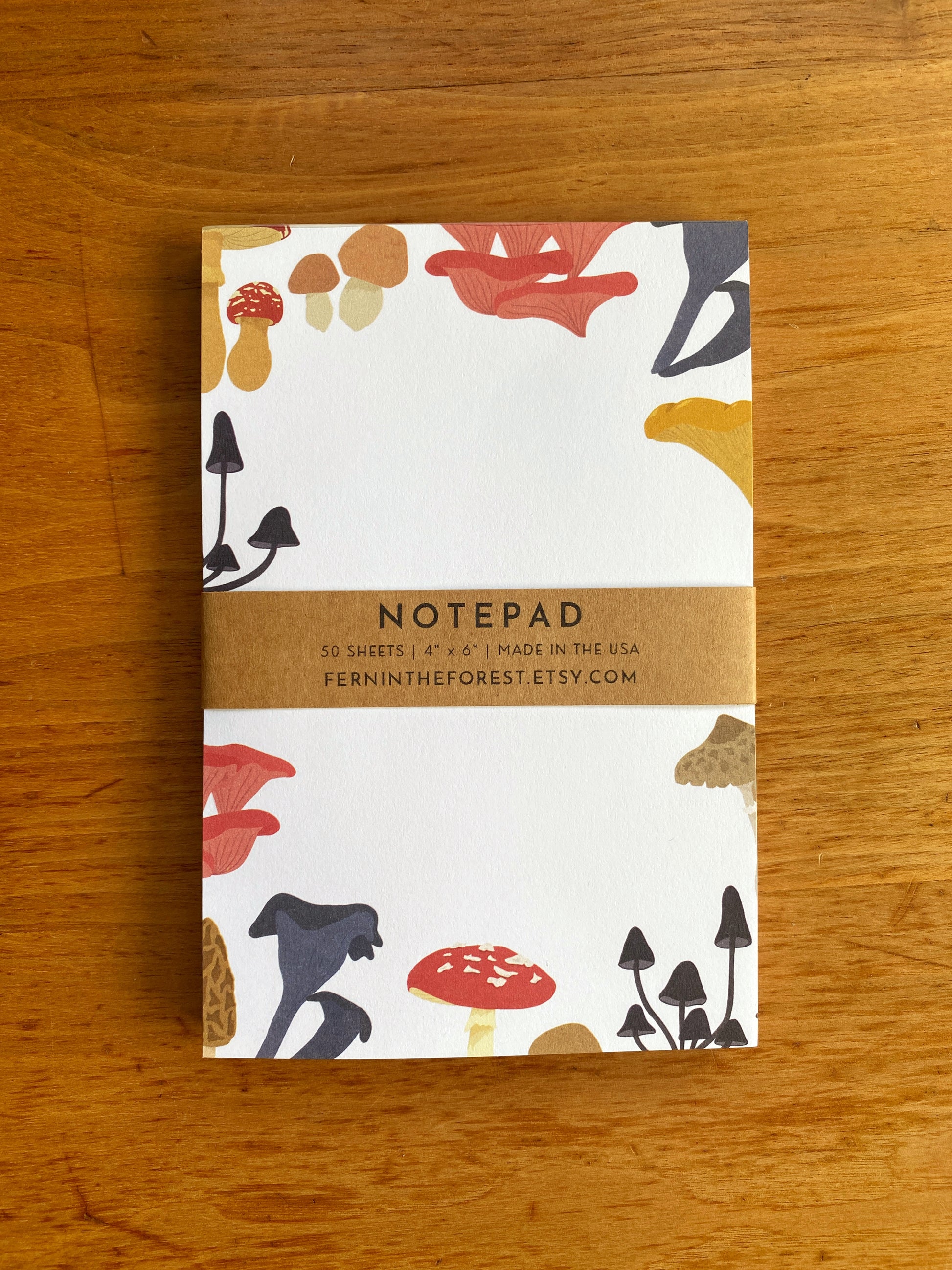 4" x 6" blank notepad with mushrooms on it