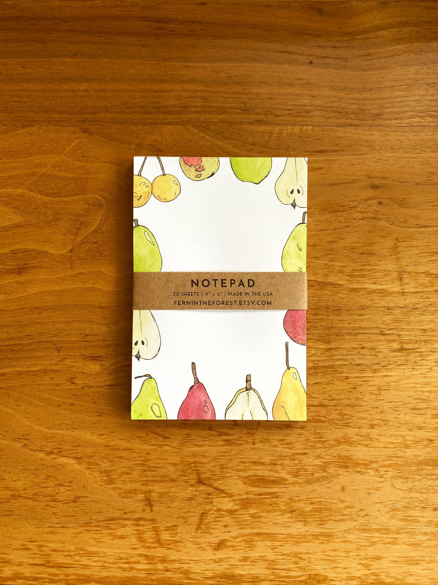 4" x 6" blank notepad with watercolor pears