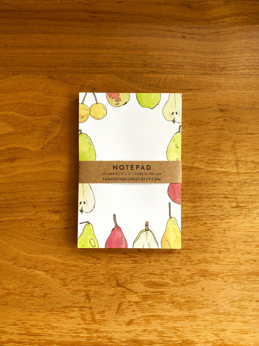 4" x 6" blank notepad with watercolor pears