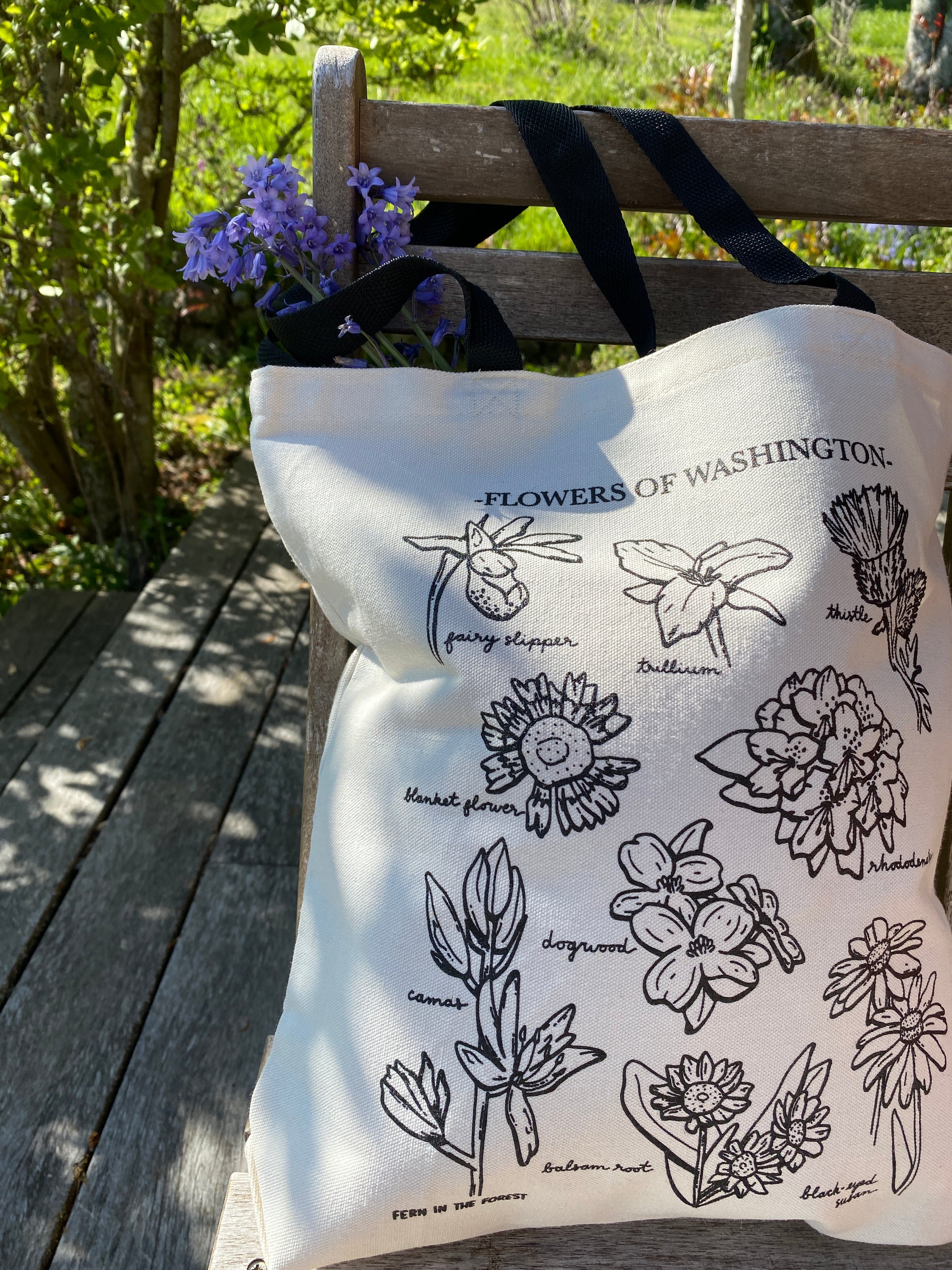 100% Cotton Washington Wildflower Tote Bag with 9 wildflowers labelled