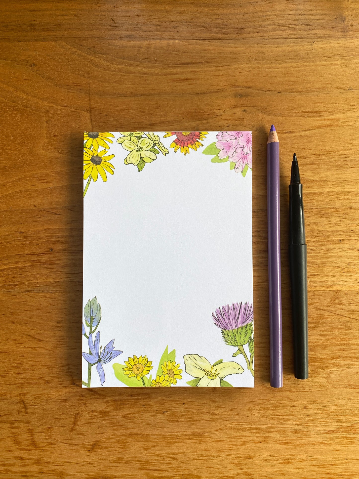 4" x 6" blank notepad with watercolor wildflowers