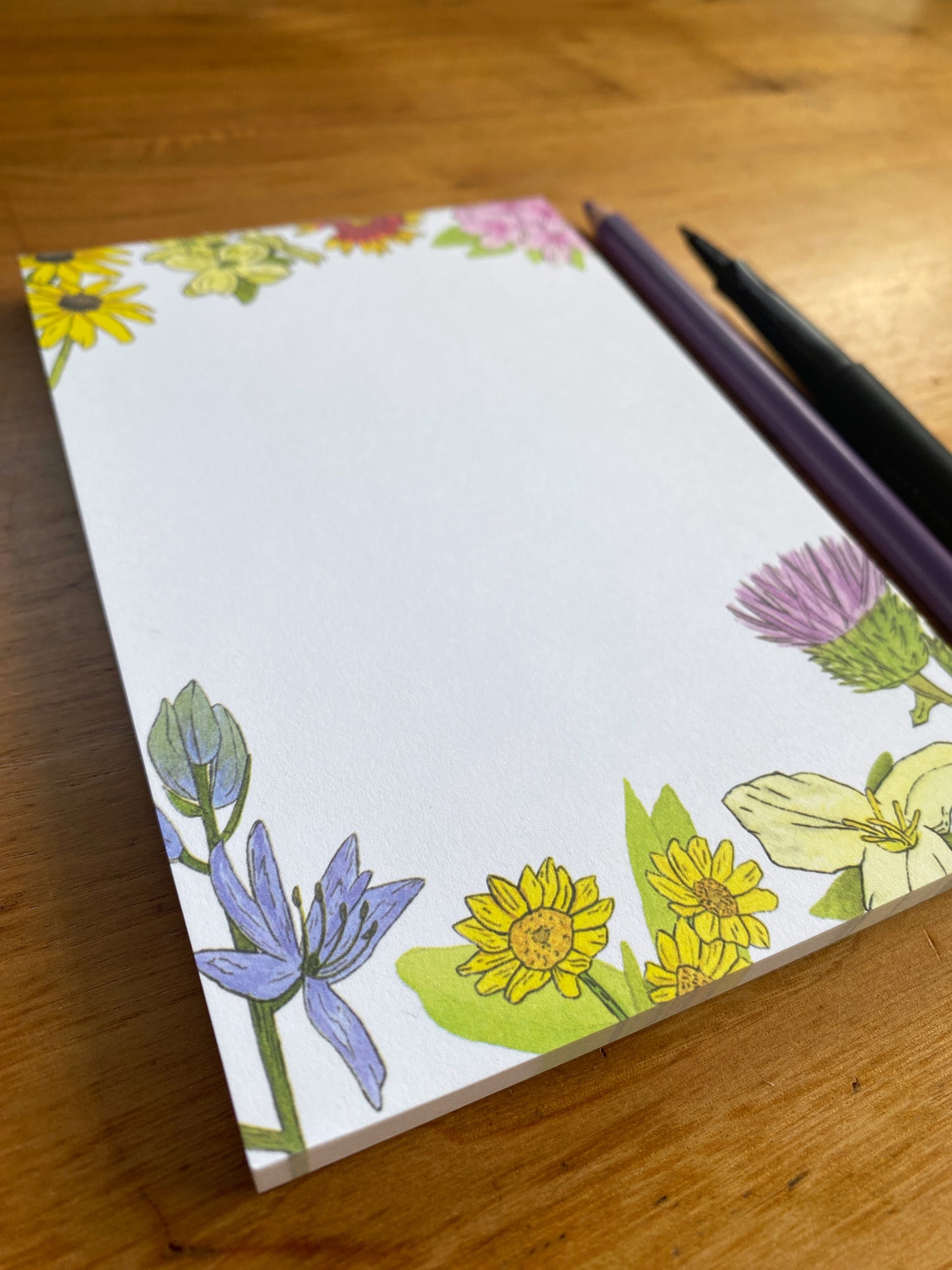 4" x 6" blank notepad with watercolor wildflowers