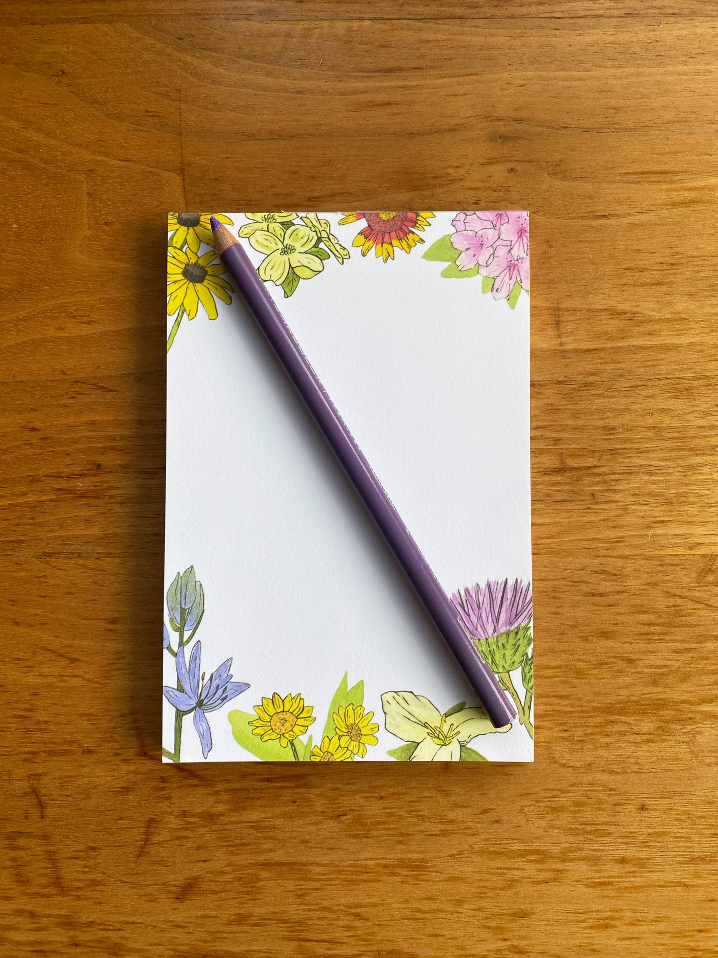 4" x 6" blank notepad with watercolor wildflowers