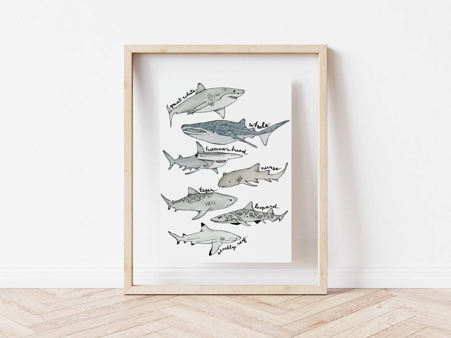 8" x 10" watercolor shark art print