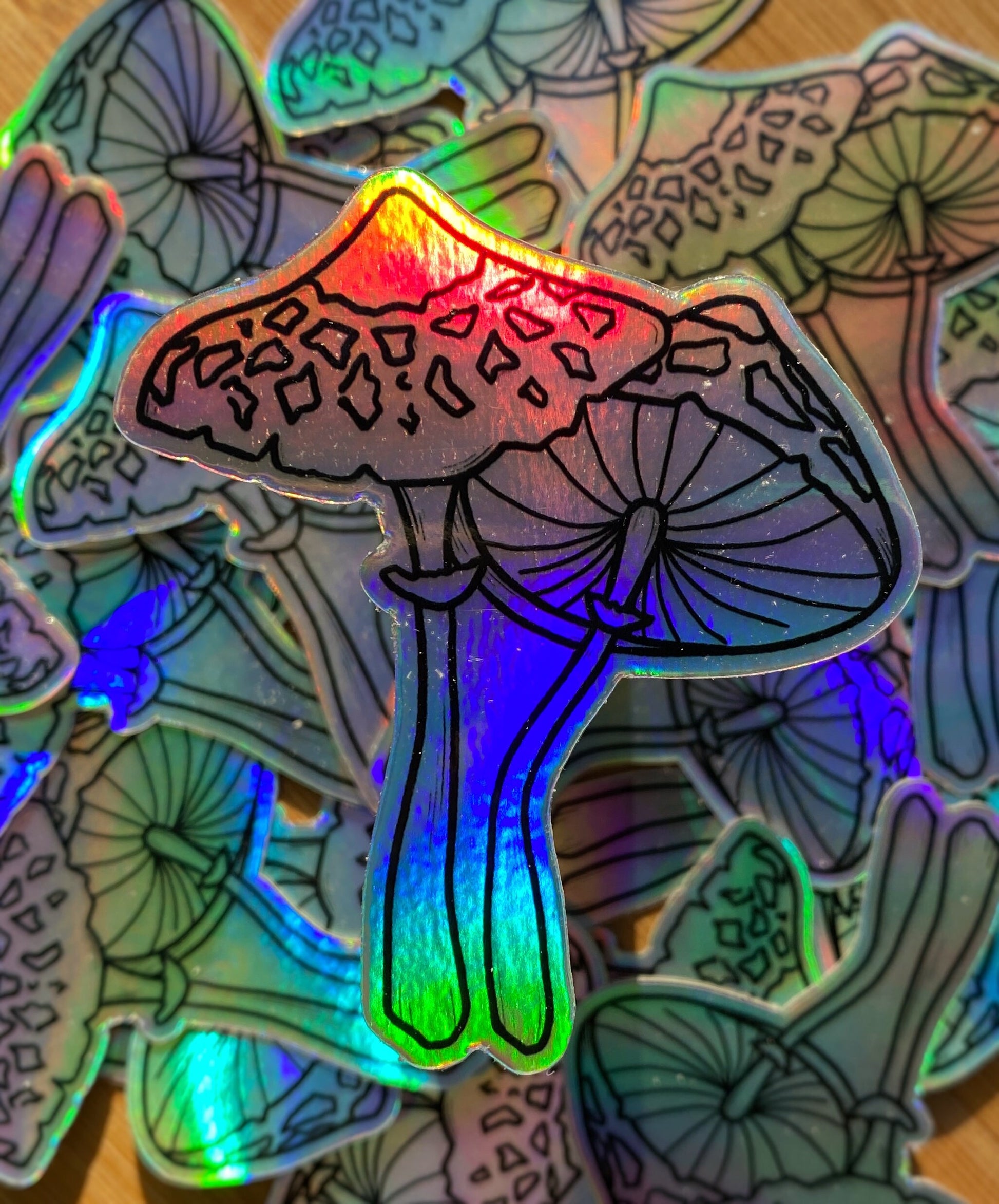 holographic parasol mushroom waterproof sticker