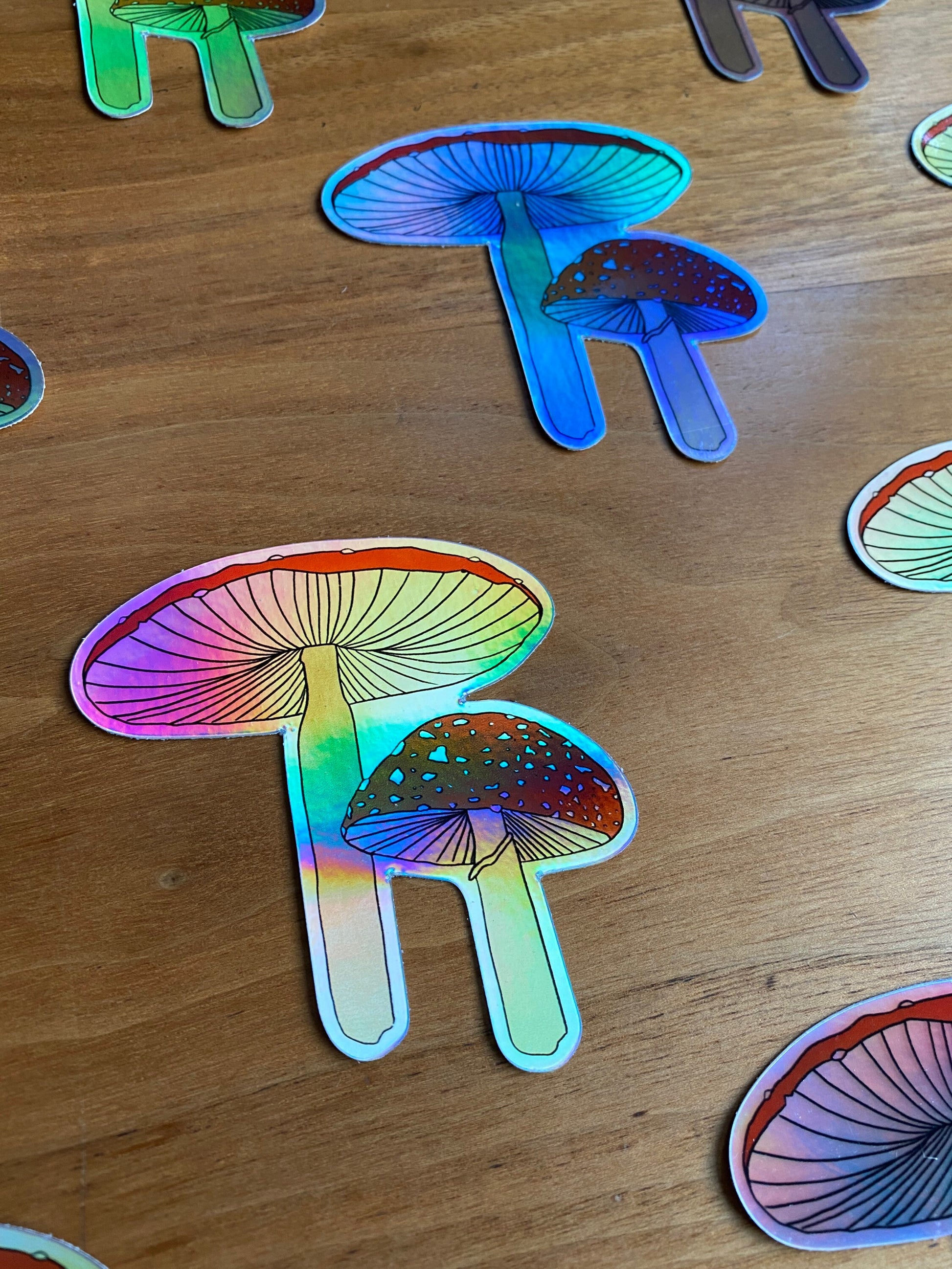 Holographic amanita mushroom waterproof sticker