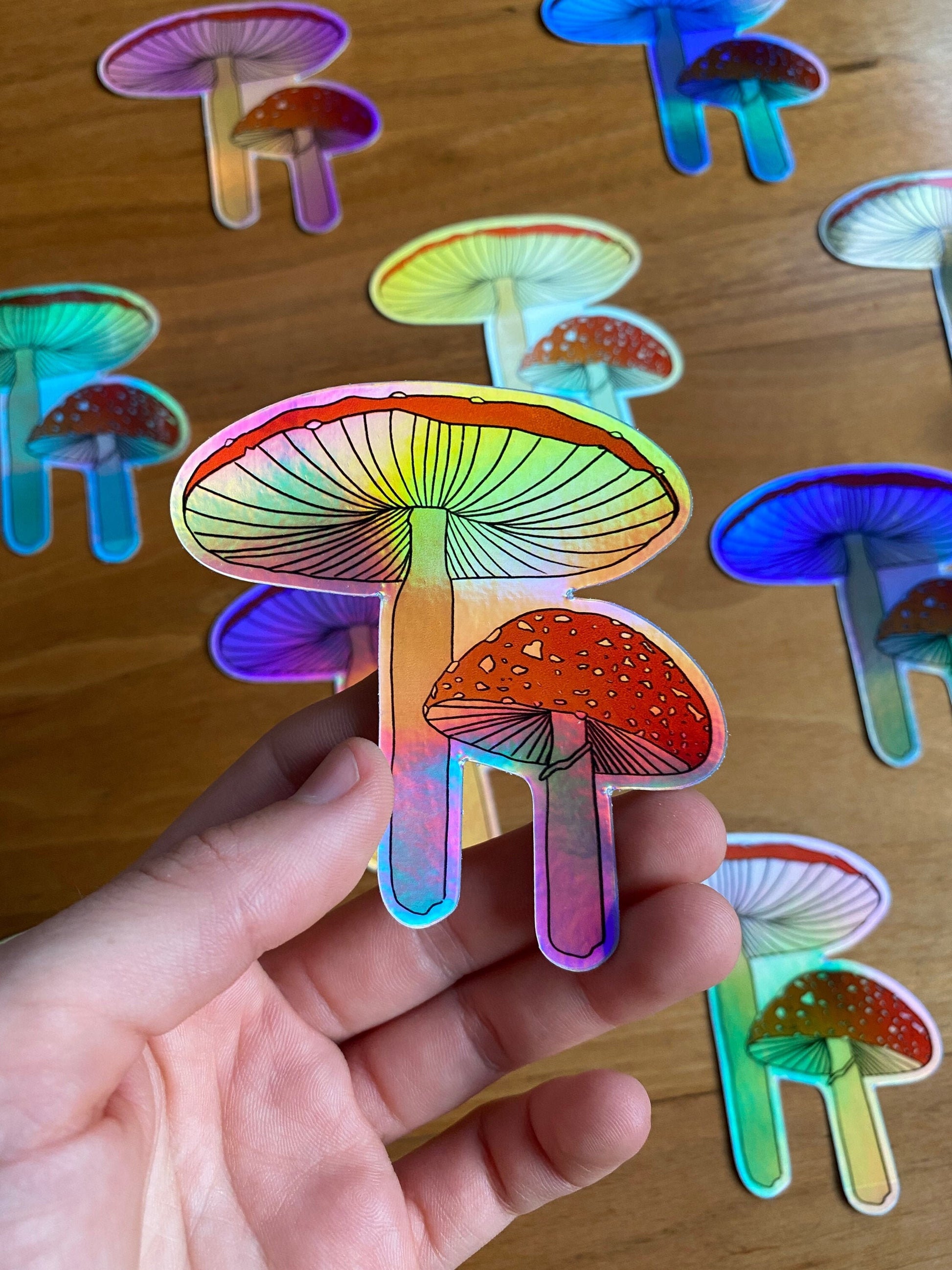 Holographic amanita mushroom waterproof sticker