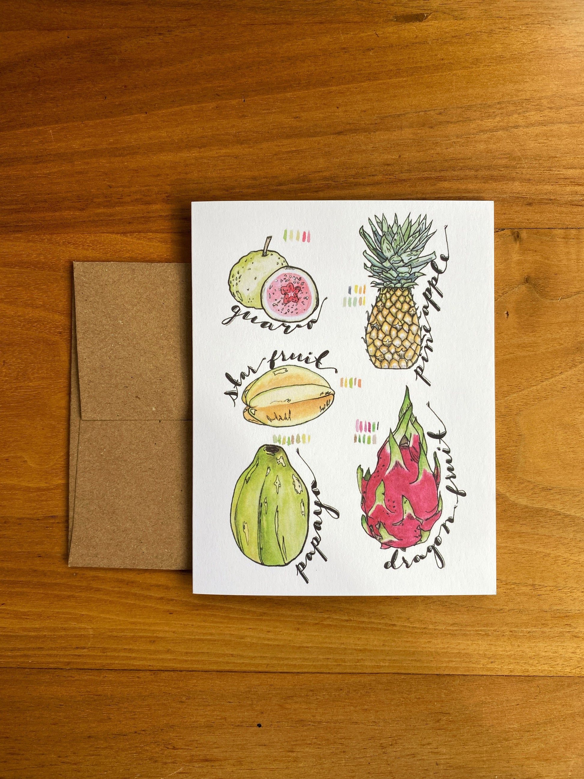 watercolor tropical fruit greeting card