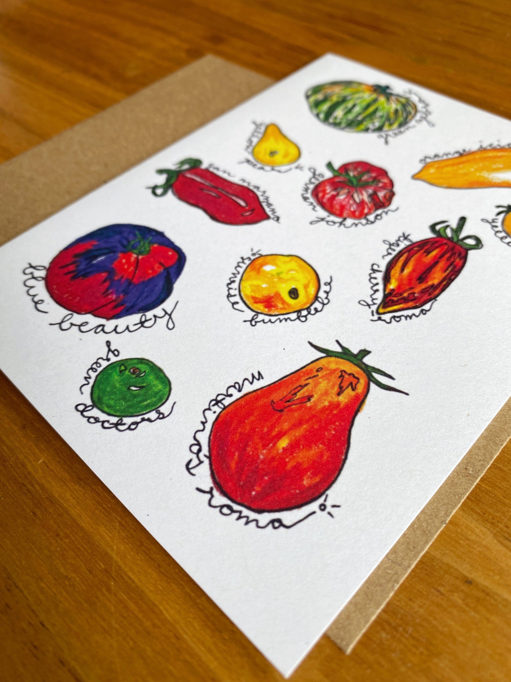 Mixed media heirloom tomato greeting card.