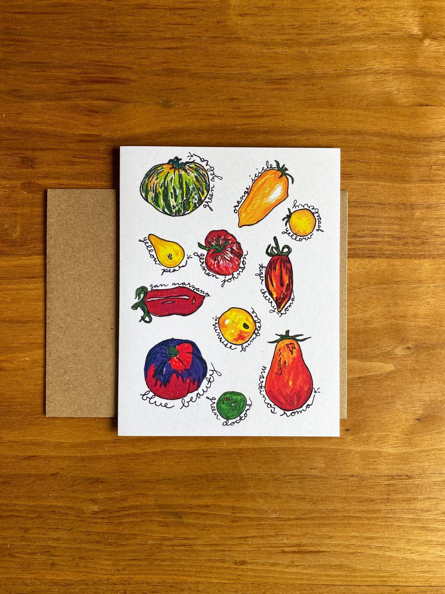 Mixed media heirloom tomato greeting card.