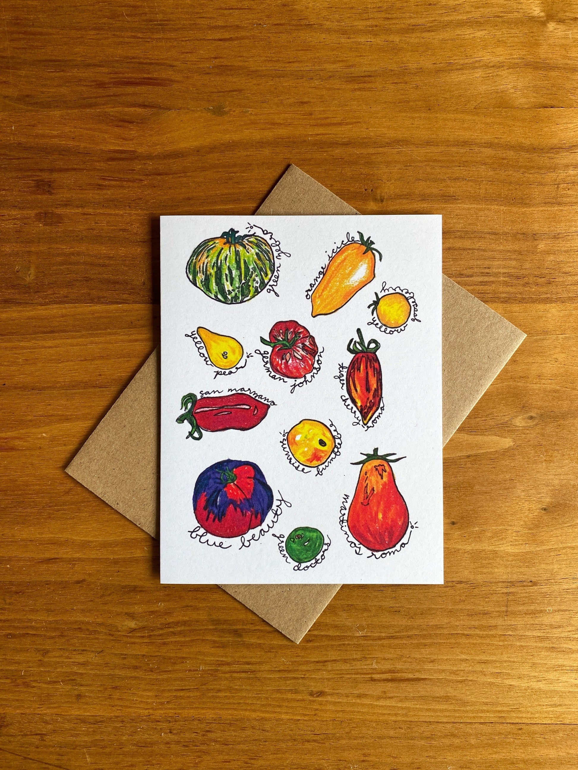 Mixed media heirloom tomato greeting card.